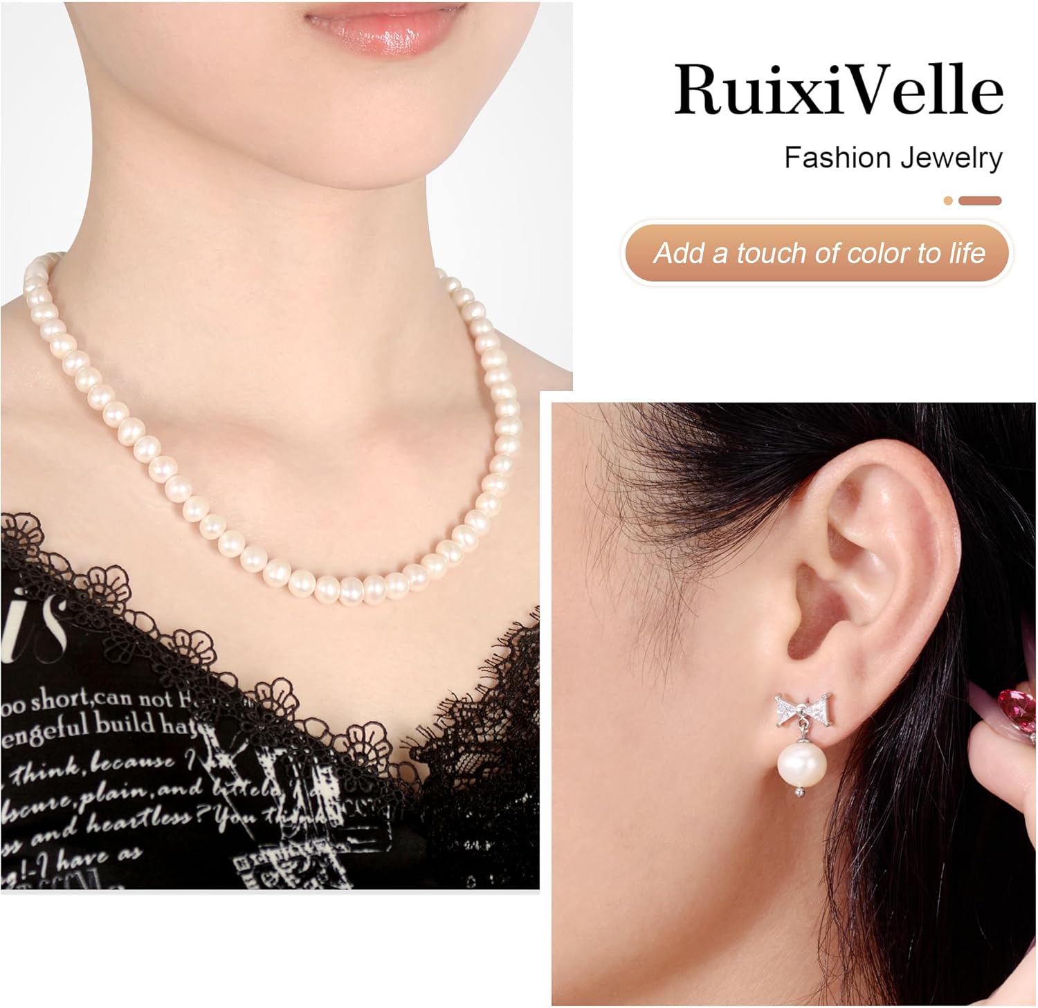 Freshwater Cultured Pearl Necklace Set Includes Cute Bow Pearl Earrings Jewelry for Women