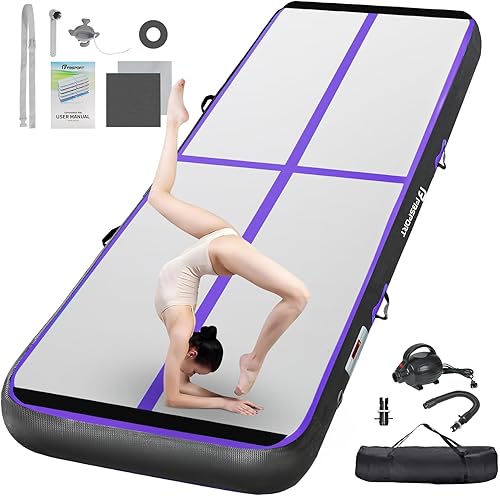 Miniatura 14 de FBSPORT - Colchonetas inflables de entrenamiento de 4 u 8 pulgadas de grosor, pistas de gimnasia para uso en el hogar, animadoras, yoga, Negro,Negro