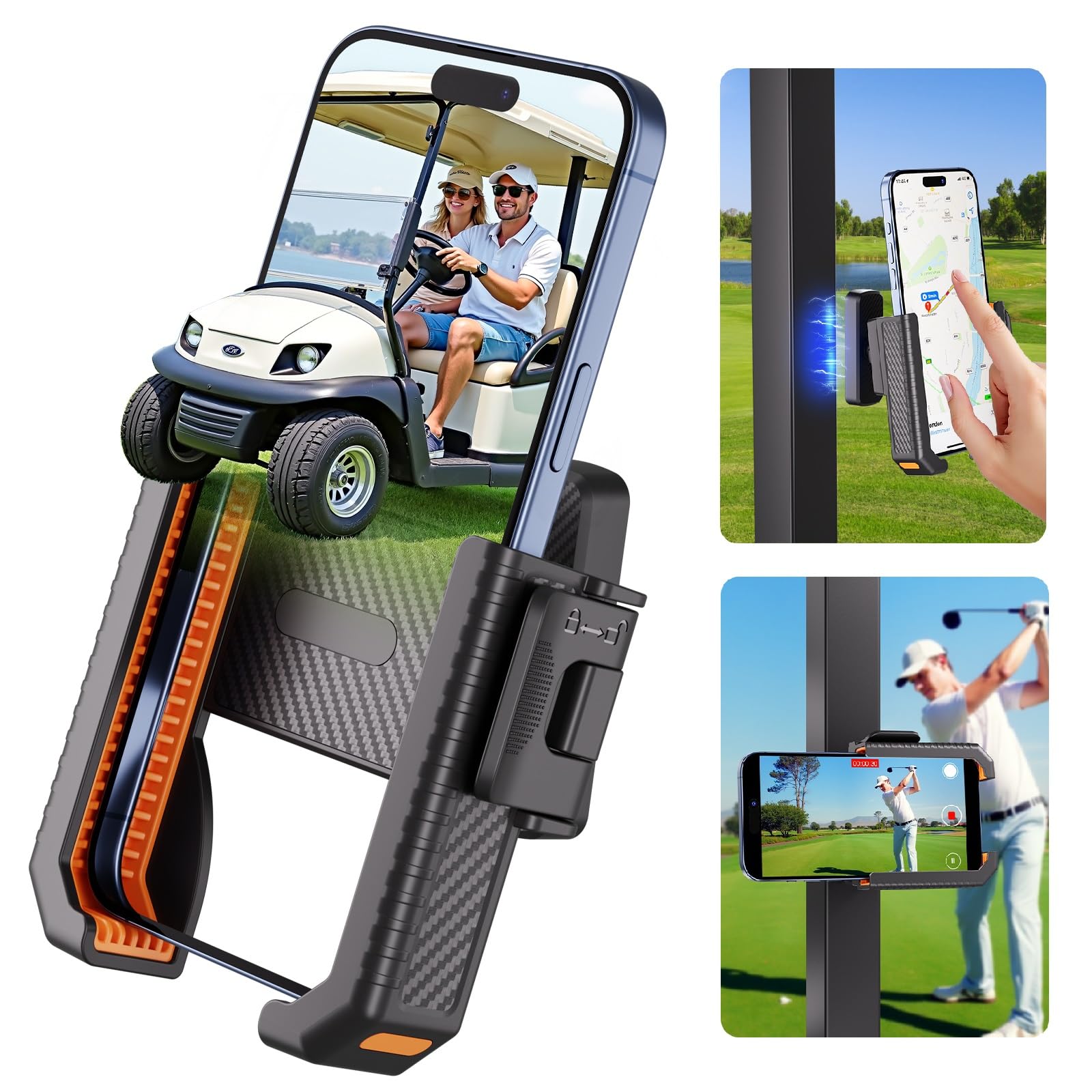 Magnetic Golf Cart Phone Holder Powerful N52 Magnet Base Fits EZGO Club Car Yamaha Icon Compatible with iPhone