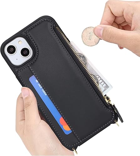 Miniatura 10 de Cavor Funda para iPhone 13 con tarjetero y cartera, funda protectora de cuero a prueba de golpes, color negro