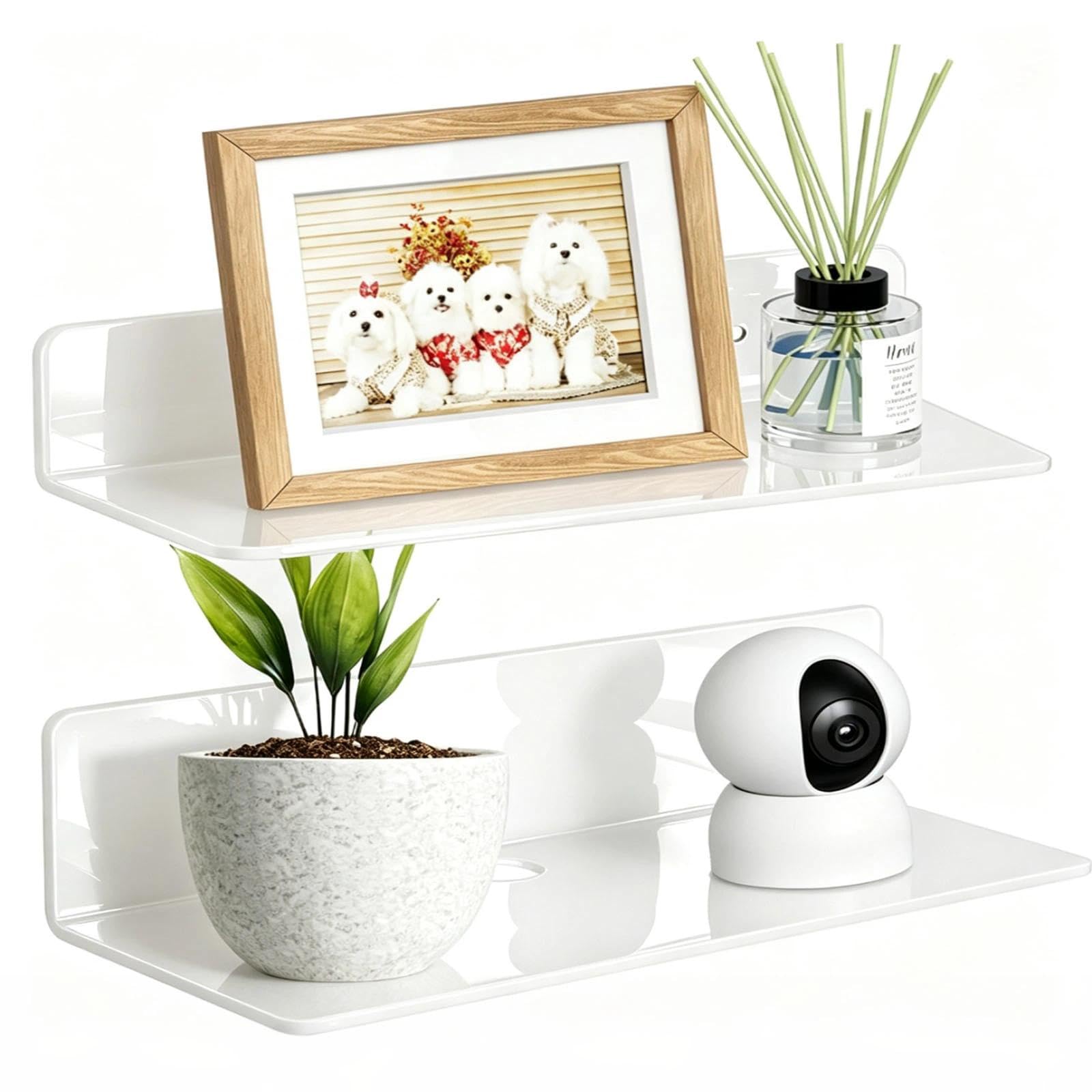 Chovize 2 Pcs No-Drill Wall Shelf,Adhesive Shelf,23X9.5 Small Shelves,for Display in Living Room, Bedroom, Bathroom, Kids’ Room, Office, Caravan(White)