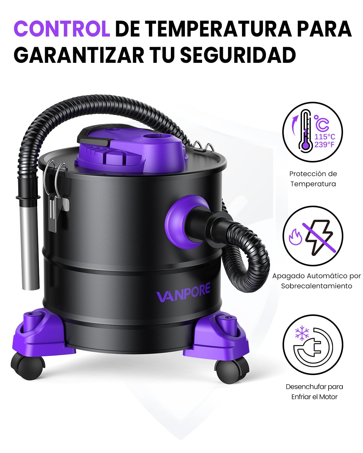 Aspirador Cenizas para Chimenea, Aspirador de Cenizas de 20L, Potente succión de 1200W, aspiradora para Chimenea con Base rodante, para Chimenea, Parrilla de pellets, Estufa y fogata
