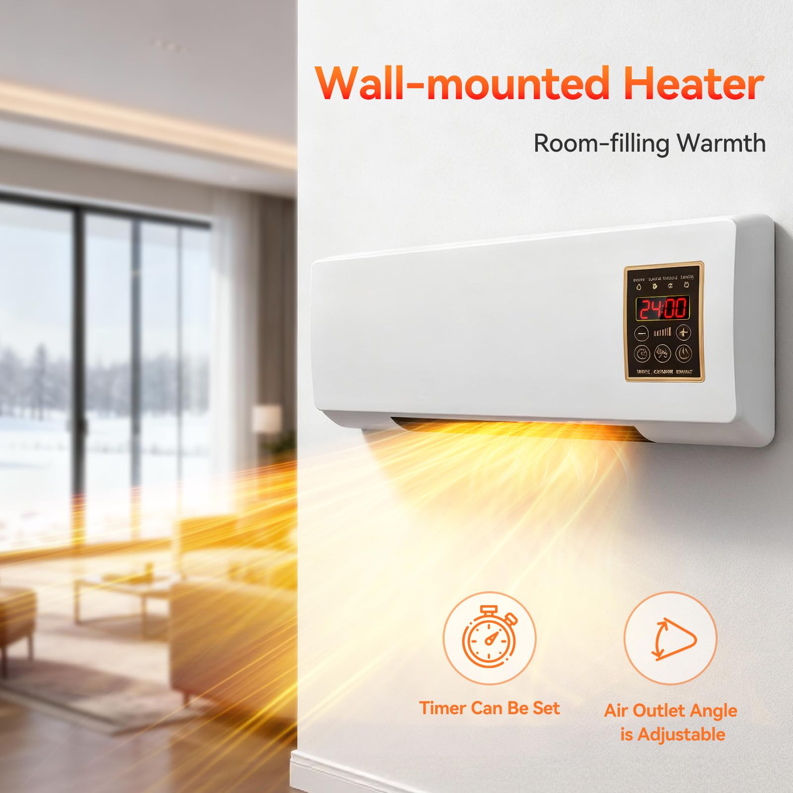 Securex chauffage d'appoint, Chauffage Mural 1800W PTC, Chauffe Rapide 3 min, Thermostat 16–40°C, Silencieux & Sécurisé, Pour Chambre, Couloir & Pièces sèches proches Salle de Bain