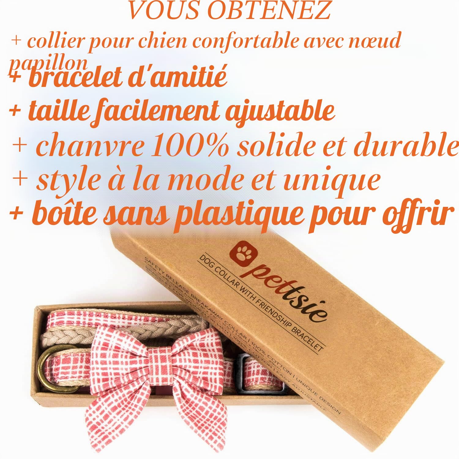 Pettsie Collier pour Chien avec nœud Papillon et Bracelet d'amitié, Tailles réglables S et M, Solide et Durable, Excellent Cadeau pour Les Amoureux des Chiens dans Une boîte Cadeau, S, Rose