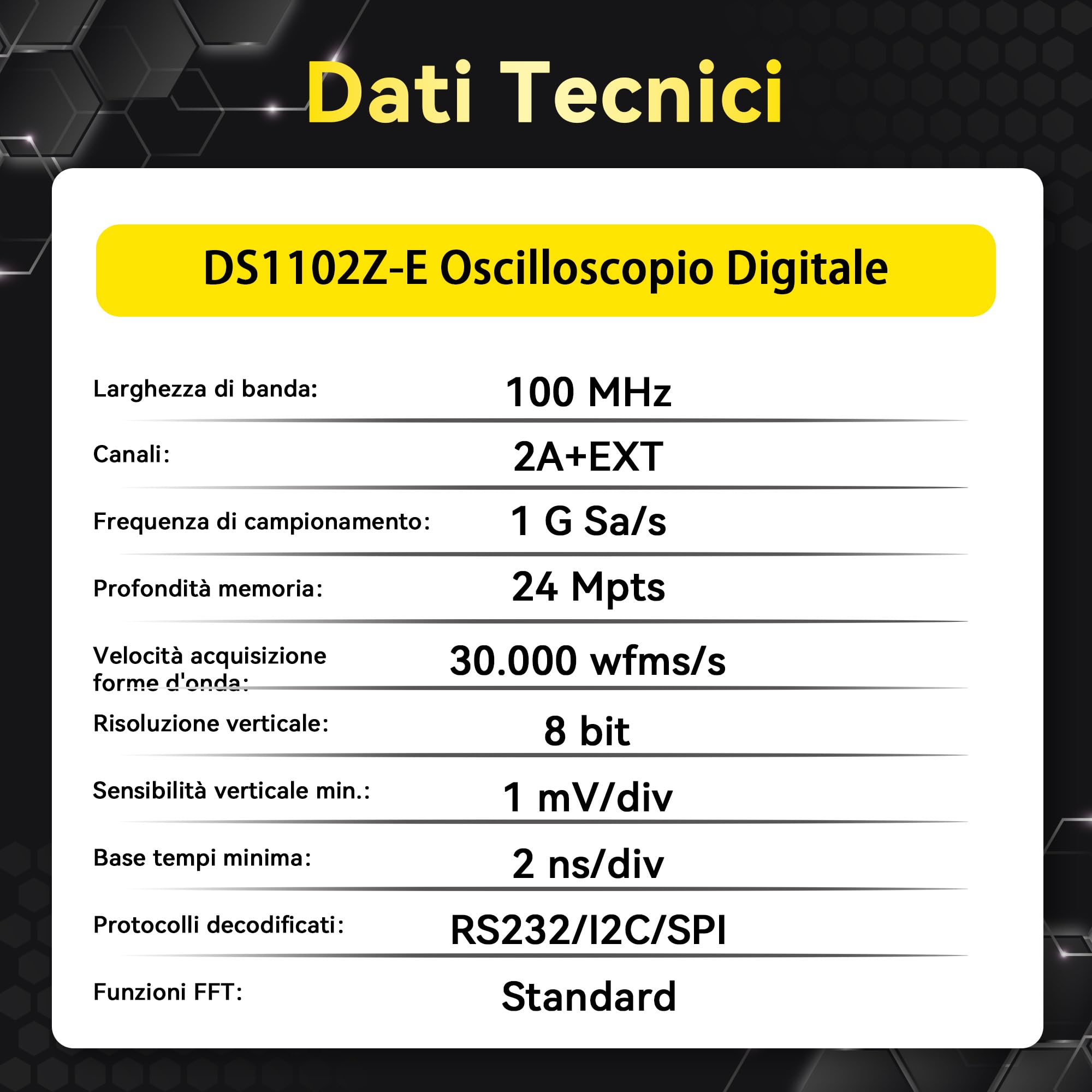 RIGOL Oscilloscopio,DS1102Z-E Oscilloscopio Digitale,100 MHz,2 canali+EXT,schermo fosforo HD 7",Alto rapporto qualità-prezzo,ideale per R&D,manutenzione e didattica in laboratorio