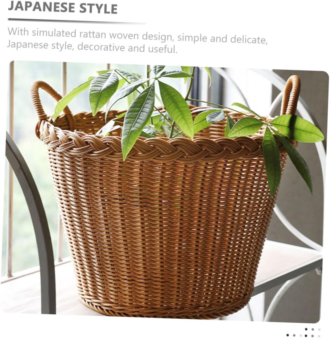Japanese Style Laundry Hamper Basket with Handle Portable Lightweight Dirty Clothes Organizer Simulation Rattan Weave Design Space Saving Home Storage Smooth Surface and Material