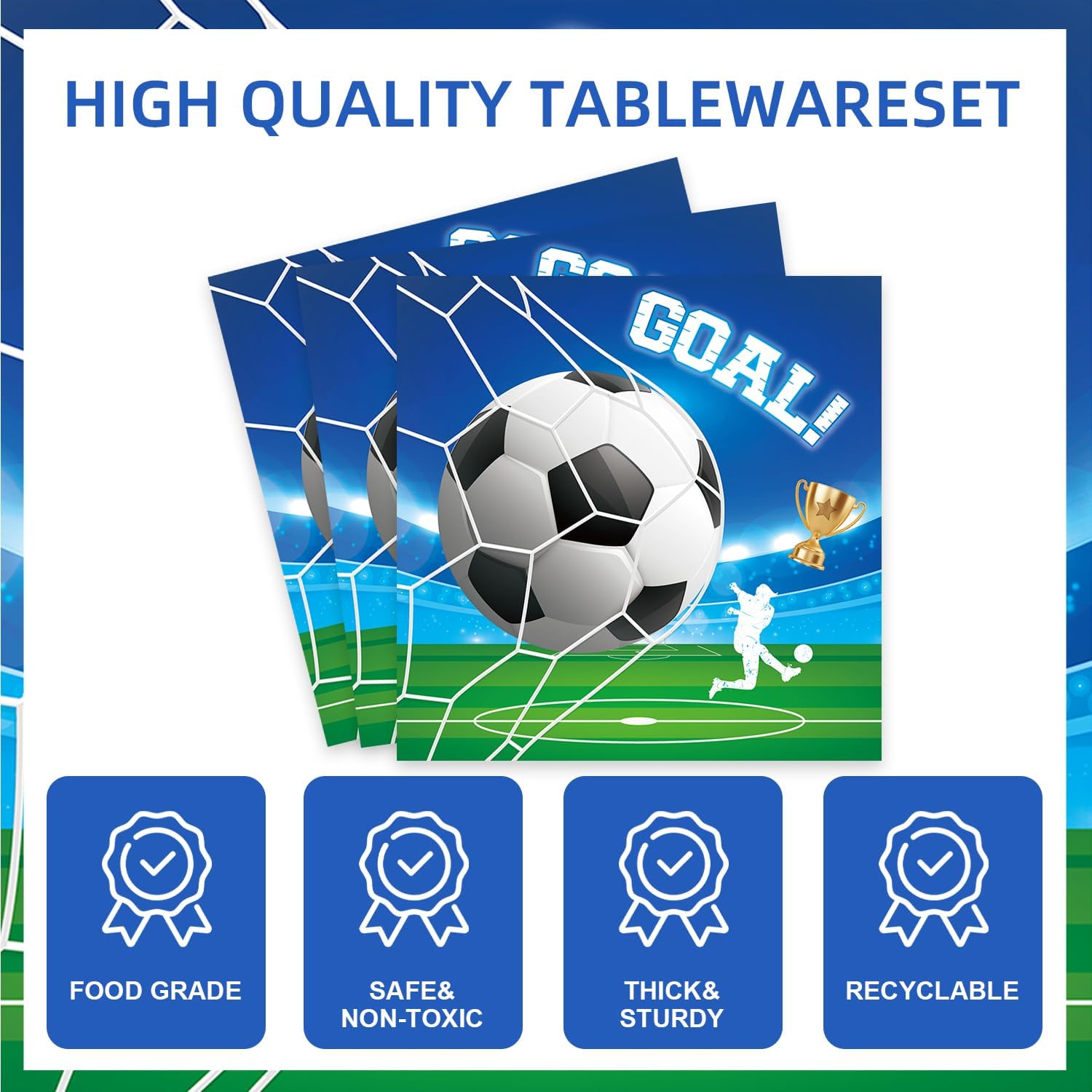 141Pcs Soccer Birthday Party Decorations Sports Themed Soccer Theme Party Supplies with Plates Napkins Cups Knives Forks Straw Tablecloth Set for 20 Guests