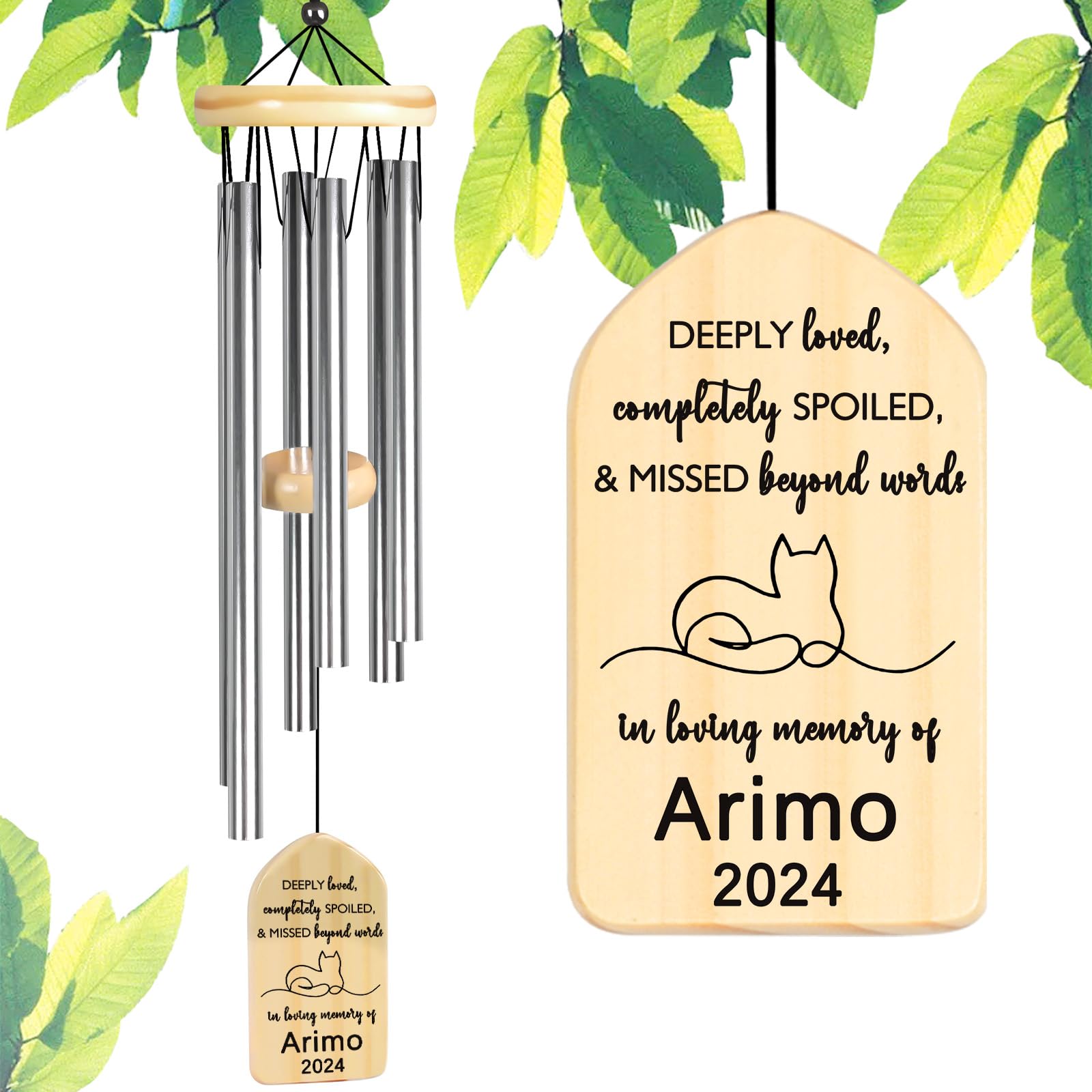Touber Pet Memorial Wind Chime, Personalized Cat Memorial Gifts, Wind Chimes for Loss of Cat, Cat Loss Gifts, Cat Bereavement Gifts, Loss of Pet Sympathy Gift Cat