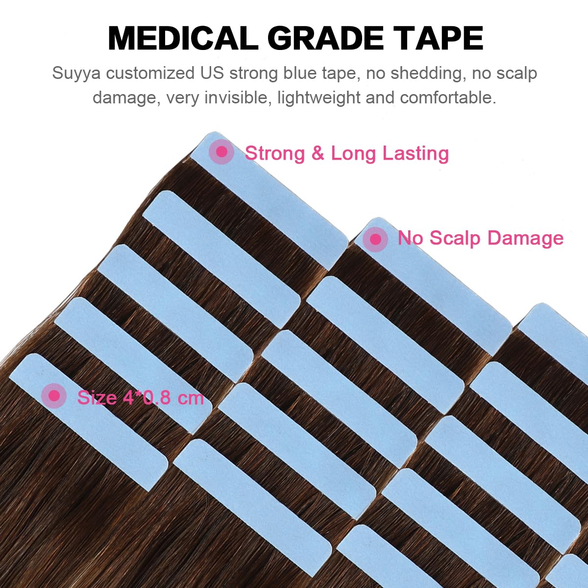 SUYYA Tape in Hair Extensions Human Hair 20 Pcs 50g Invisible Tape Hair Extensions Straight Tape Extensions Real Human Hair 24 Inches #P4/27/T4 Ombre Chocolate Brown to Caramel Blonde - Image 3