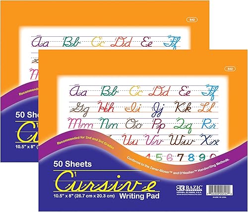 BAZIC - Bloc de escritura cursiva, 50 hojas de 10.5 x 8 pulgadas, libro de trabajo de aprendizaje de escritura a mano, para principiantes,