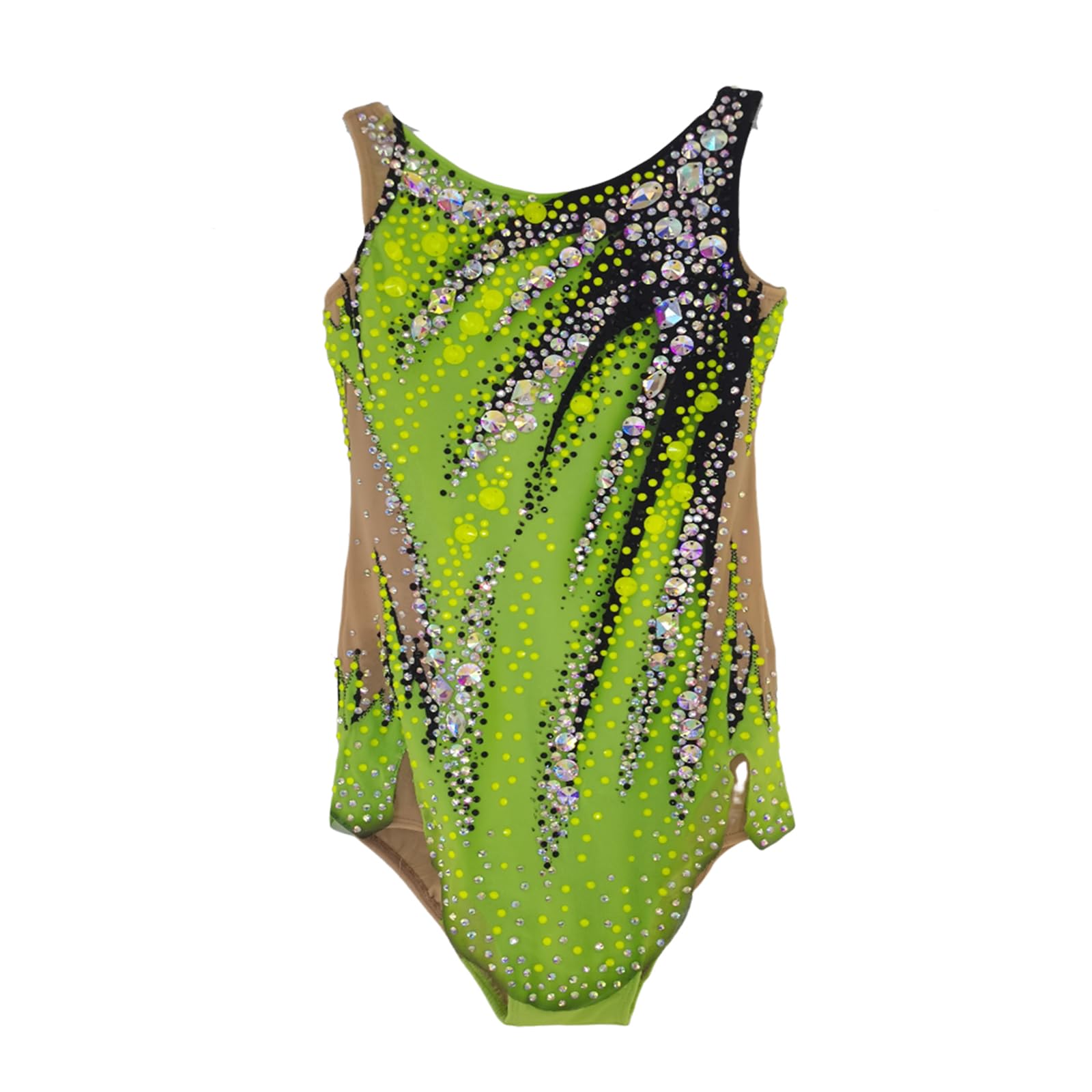 LIUHUO Justaucorps de gymnastique rythmique à la mode confortable vert sans manches performance