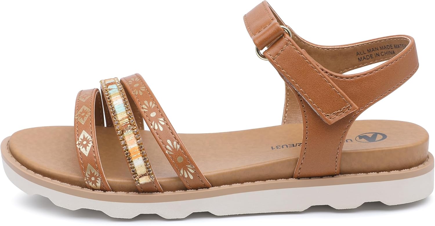 Girls Sandals Low Heel Open Toe Summer Flats Shoes Dress Sandals for Little/Big Kids