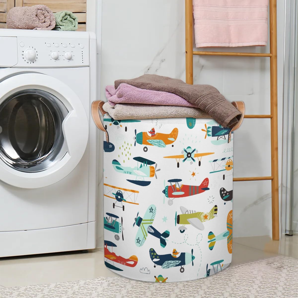 Fox Airplane Large Laundry Basket - Funny Animal Kids Laundry Hamper with Handles - Collapsible Dirty Clothes Organizer Boys Toy Storage Bin Nursery Hamper for Bedroom Bathroom Decor