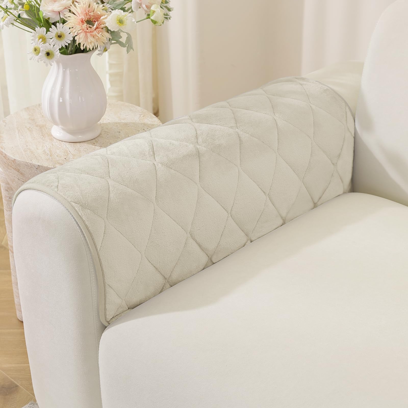MAXIJIN Fuzzy Armrest Cover, Non Slip Backrest Cover (Beige, 45×45cm) — image 1