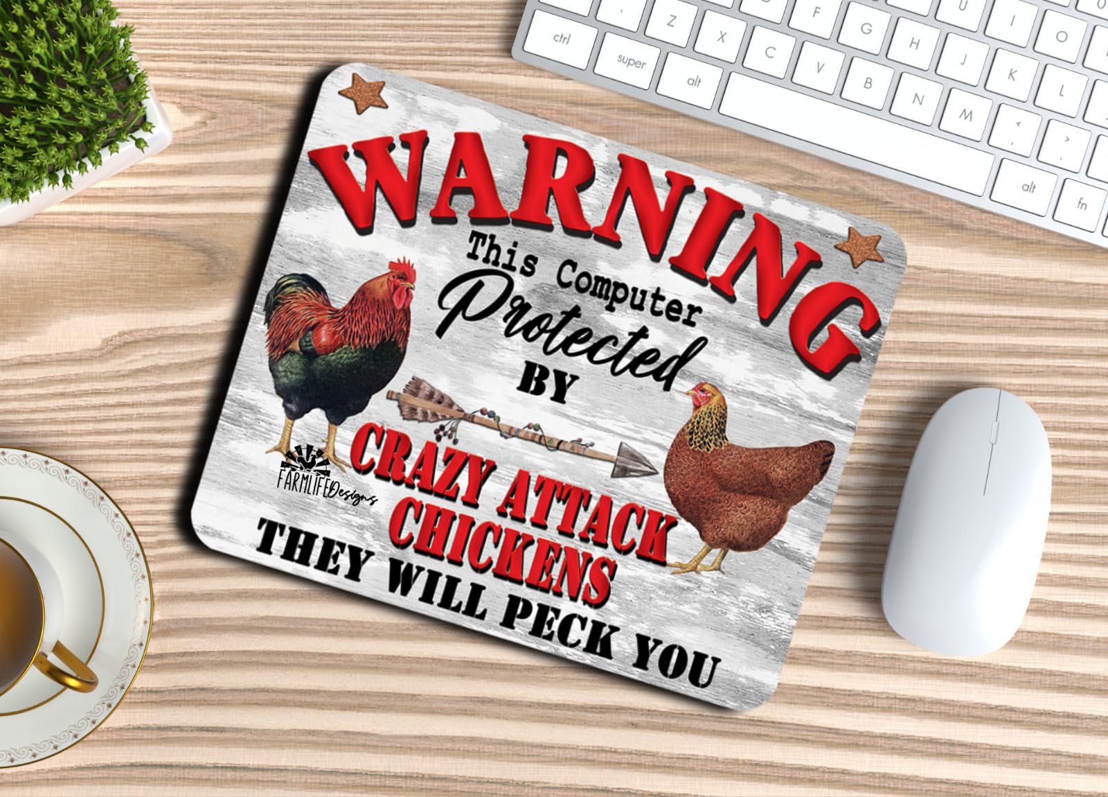 Chicken Mouse Pad, crazy attack chickens mousepad rooster hen non-slip Handmade home decor