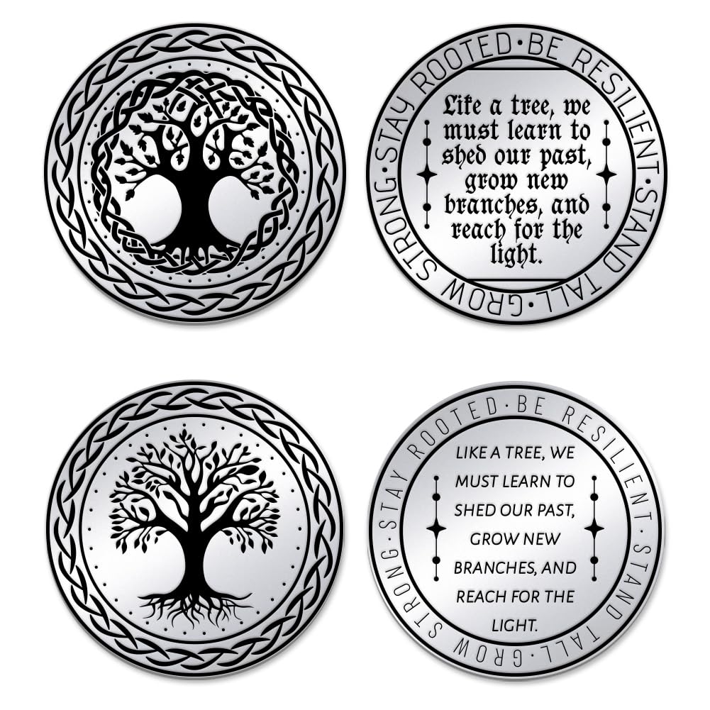 UNICRAFTALE 2Pcs Tree of Life Challenge Coin Yggdrasil Decision Maker Sobriety Coin for Friends Father Commemorative Coins Resurrection Tree of Life Coins Gifts for Women Men