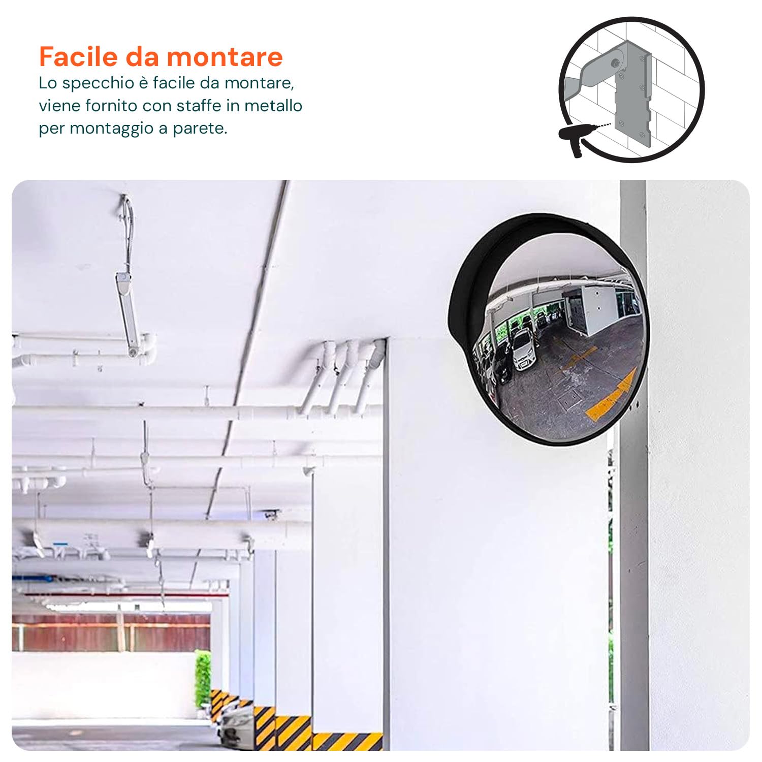 Avilia Specchio Grandangolare 160° per Manovre - 30 cm, Convesso, in Polipropilene e Vetro Infrangibile - Ideale per Sicurezza in Garage, Negozi e Aree di Servizio - Montaggio Facile e Versatile