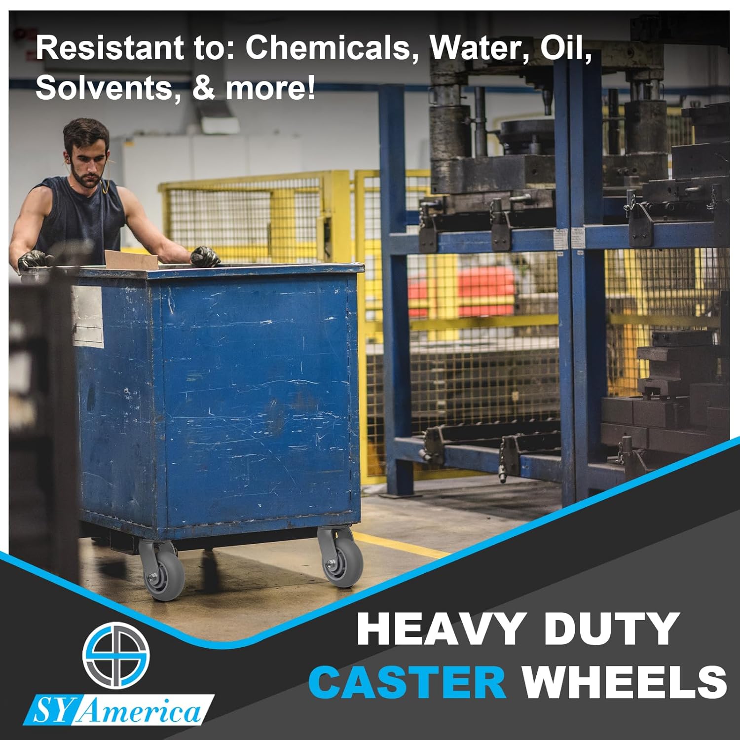 SY America 6" X 2" Heavy Duty Casters Wheels, Industrial Casters, Non-Marking | Thermoplastic Rubber Wheels, 2 Swivel Top Lock Brake & 2 Swivel,2000 lbs Capacity Set of 4