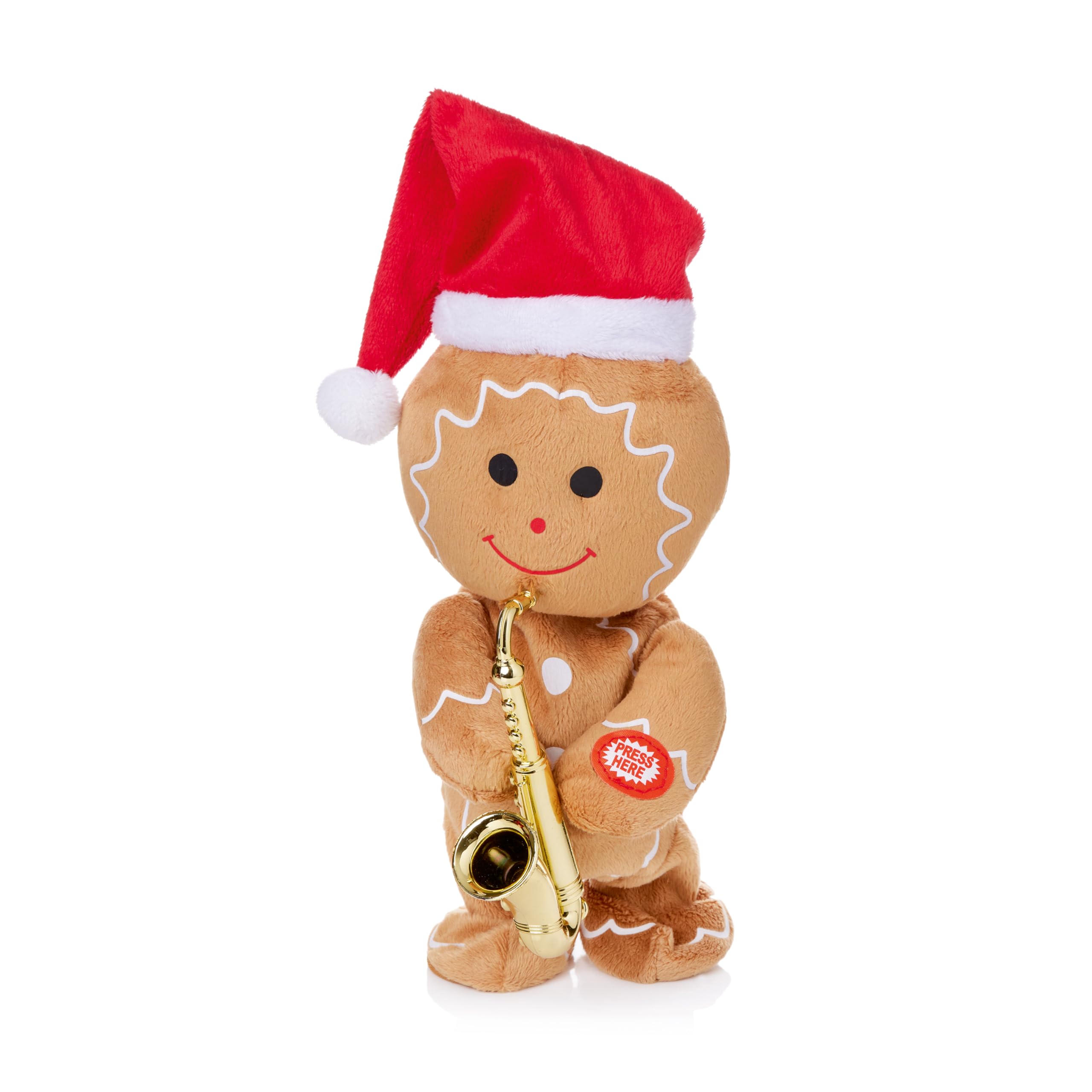 Premier Brown Decorations - Dancing Musical Gingerbread Man With Sax & Santa Hat - 20Cm Battery Operated - Christmas Decoration - Gift Idea For Christmas - Christmas Gingerbread Décor