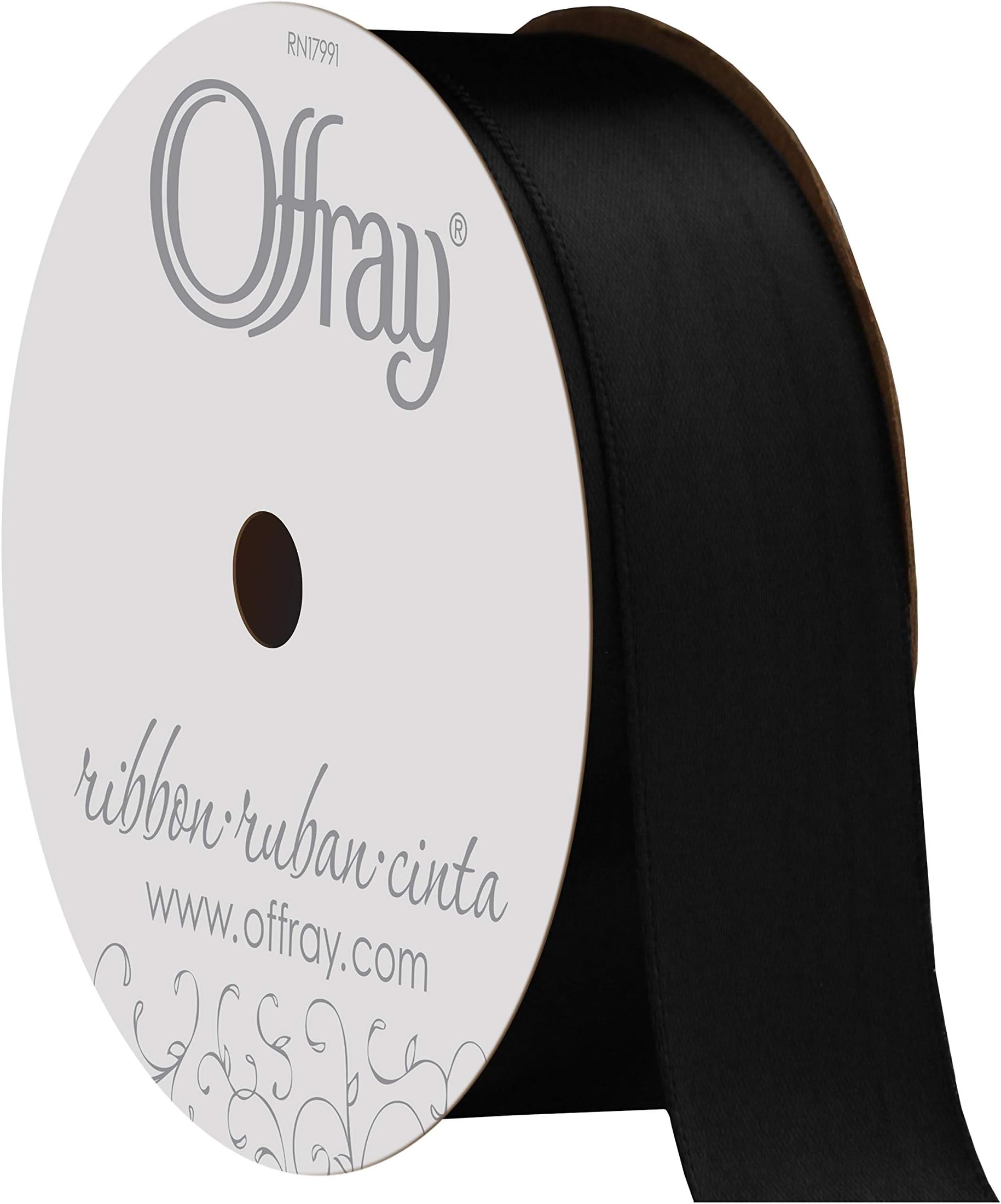 Berwick Offray 072073 7/8" Wide Single Face Satin Ribbon, Black, 6 Yds