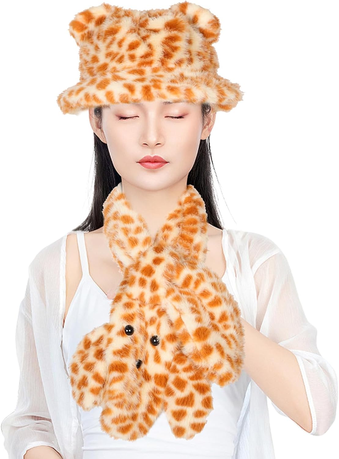 LIFKOME Scarf Hat Set Winter Warm Scarf Hat Cute Faux Fur Hat Scarf Fluffy Beanie for Women Girls Kids
