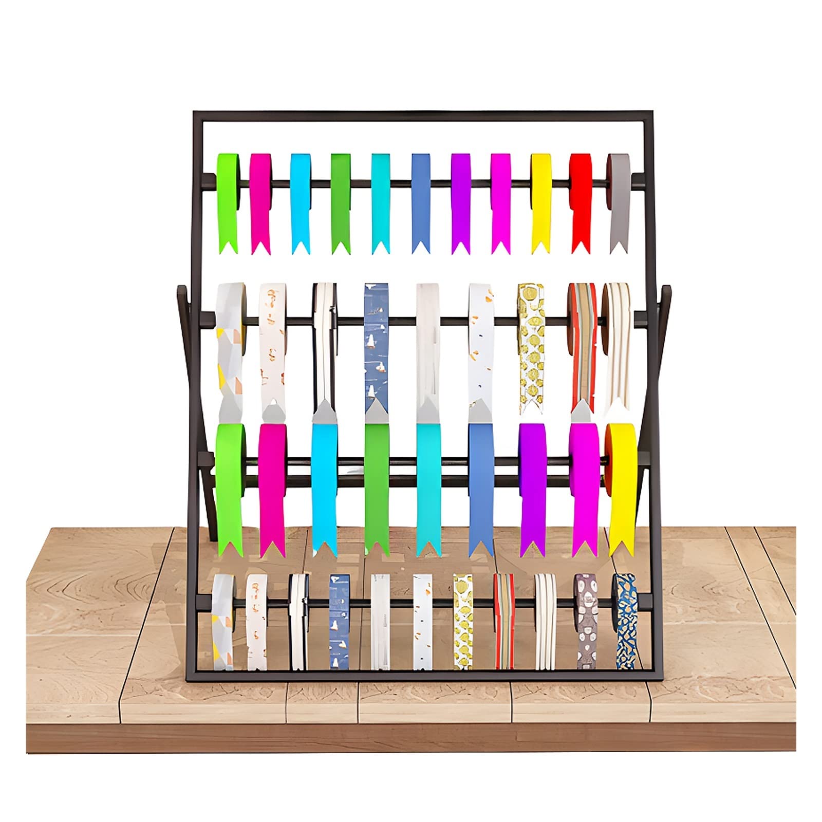 UWYTGF 4 Layer Metal Ribbon Storage Rack with Movable Cross Bar,Flower Shop/Gift Store Desktop Silk Scarf Holder,Heavy Duty Iron Frame,Black,Length,45Cm/17.7In