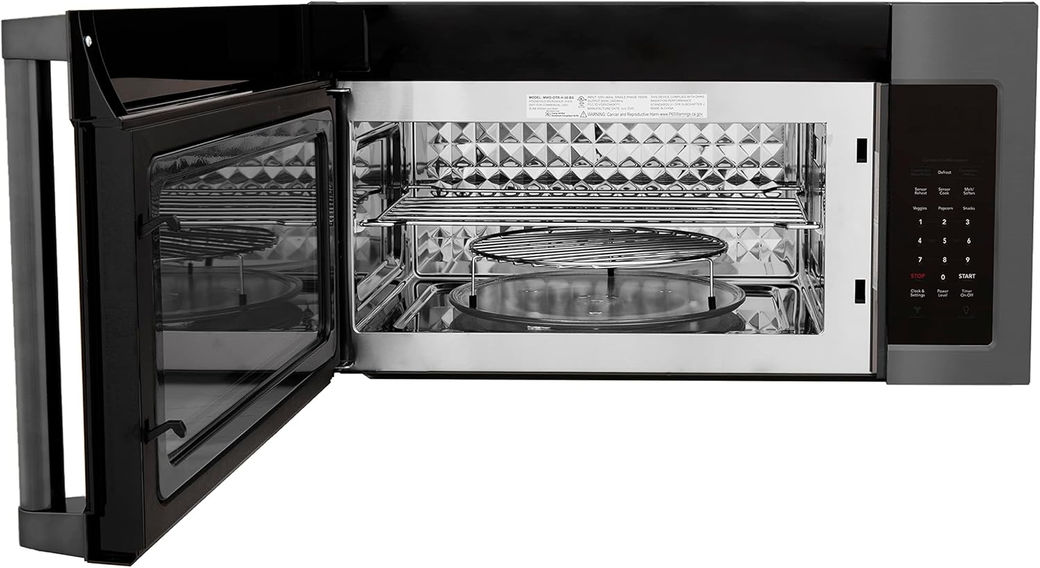 ZLINE 30" 1.5 cu. ft. Over the Range Microwave in Black Stainless Steel with Traditional Handle and Set of 2 Charcoal Filters (MWO-OTRCFH-30-BS)