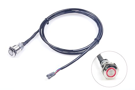 KNACRO 16mm Chassis Switch with 1M/3.3ft Cable Red LED Ring for DIY Computer Switch and Restart Button