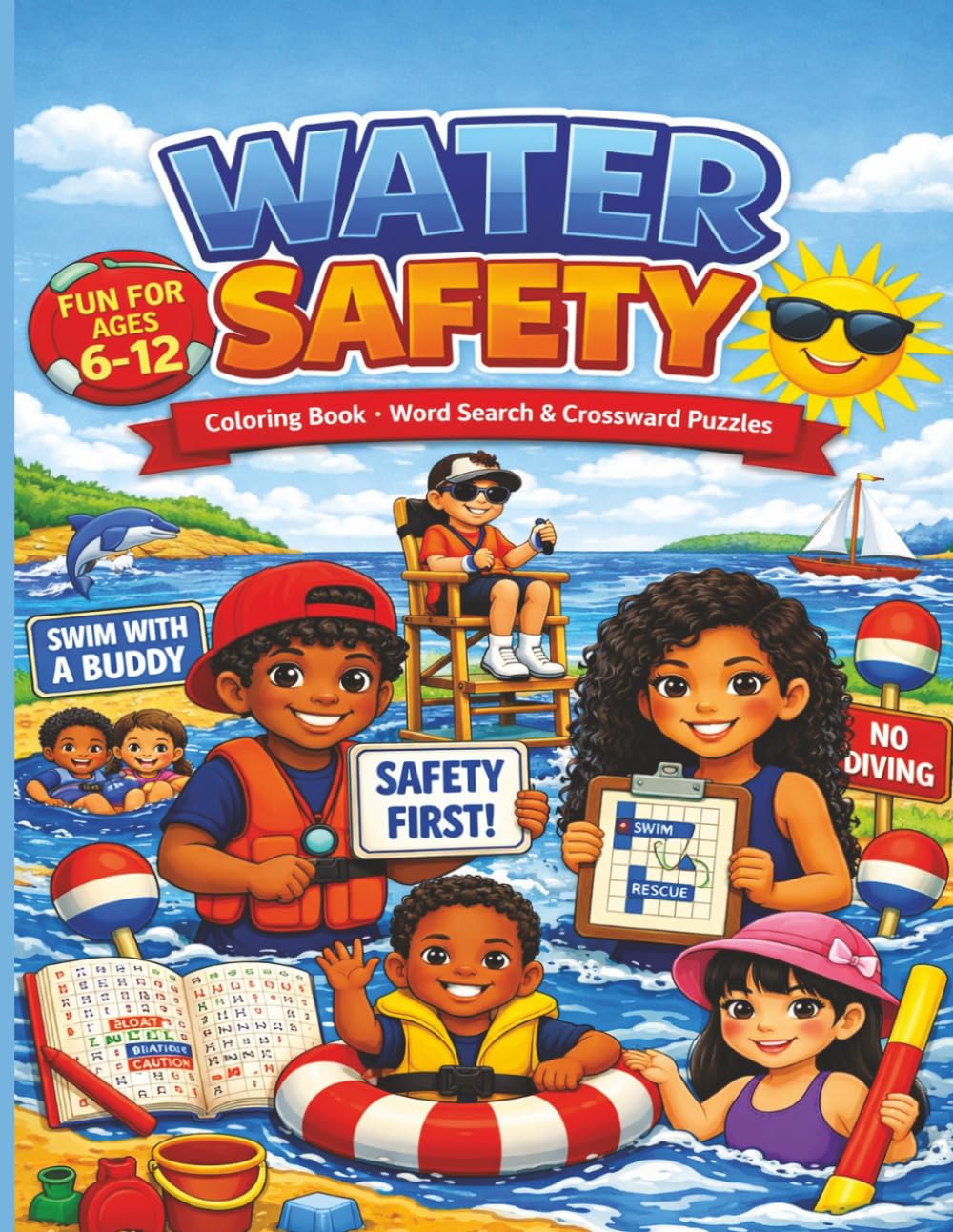 Water Safety for Kids: Coloring Book, Word Search & Crossword Puzzles
