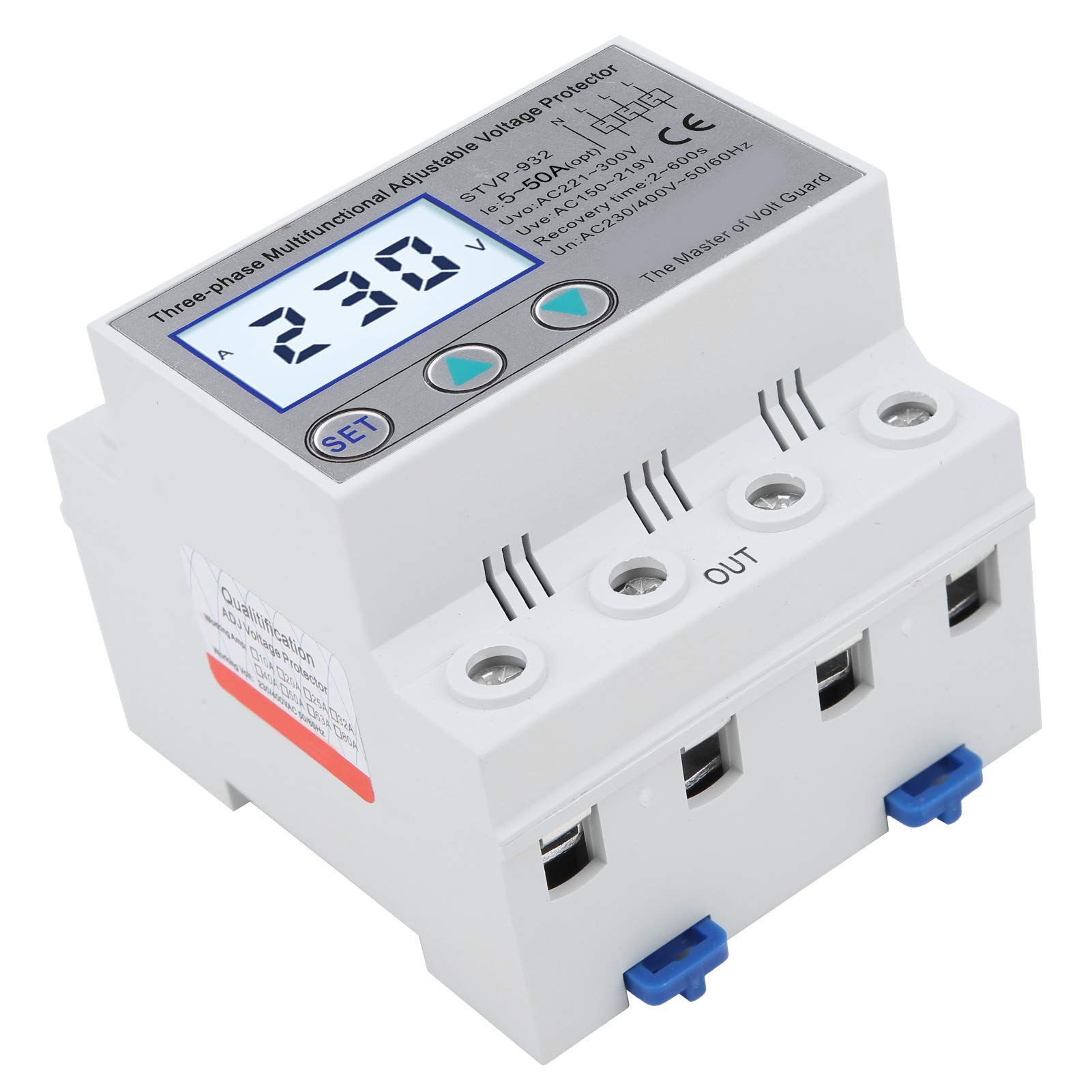 Protezione della tensione, protezione della tensione regolabile LCD trifase Multifunzione a ripristino automatico STVP-932 230 V / 400 V CA(50A)