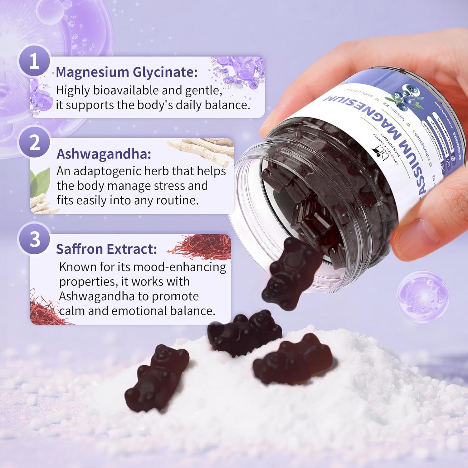 2 Pack Potassium Magnesium Gummies, Sugar-Free Potassium Gummies with Magnesium Glycinate 500mg Chewable Potassium Magnesium Supplements with Calcium, Zinc & Vitamins to Support Leg Muscle Relaxation - Image 9