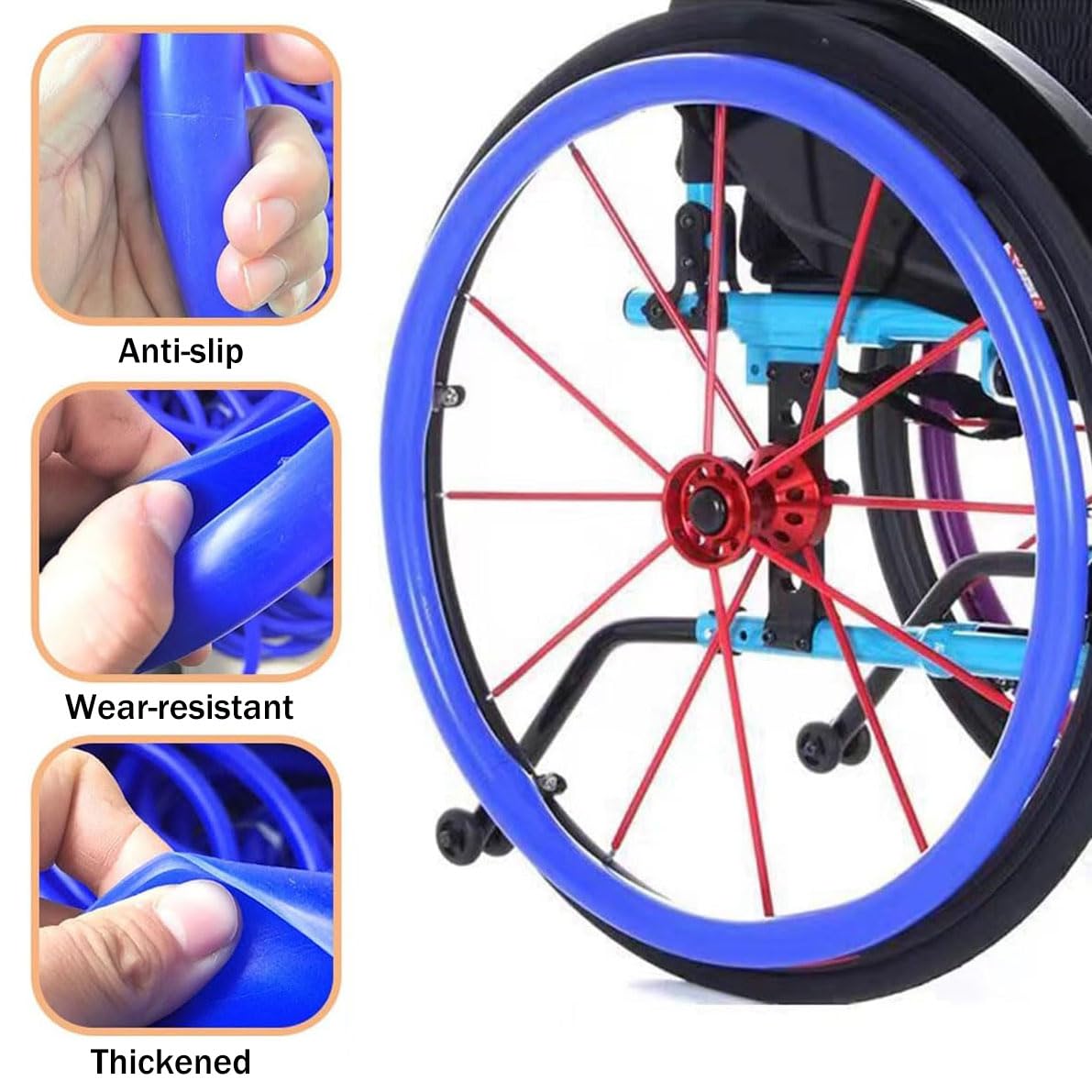 1 paio di coperture per sedia a rotelle da 61 cm, antiscivolo, resistenti all'usura, in silicone, per migliorare la presa e la trazione, accessori per sedie a rotelle (nero, 61 cm)