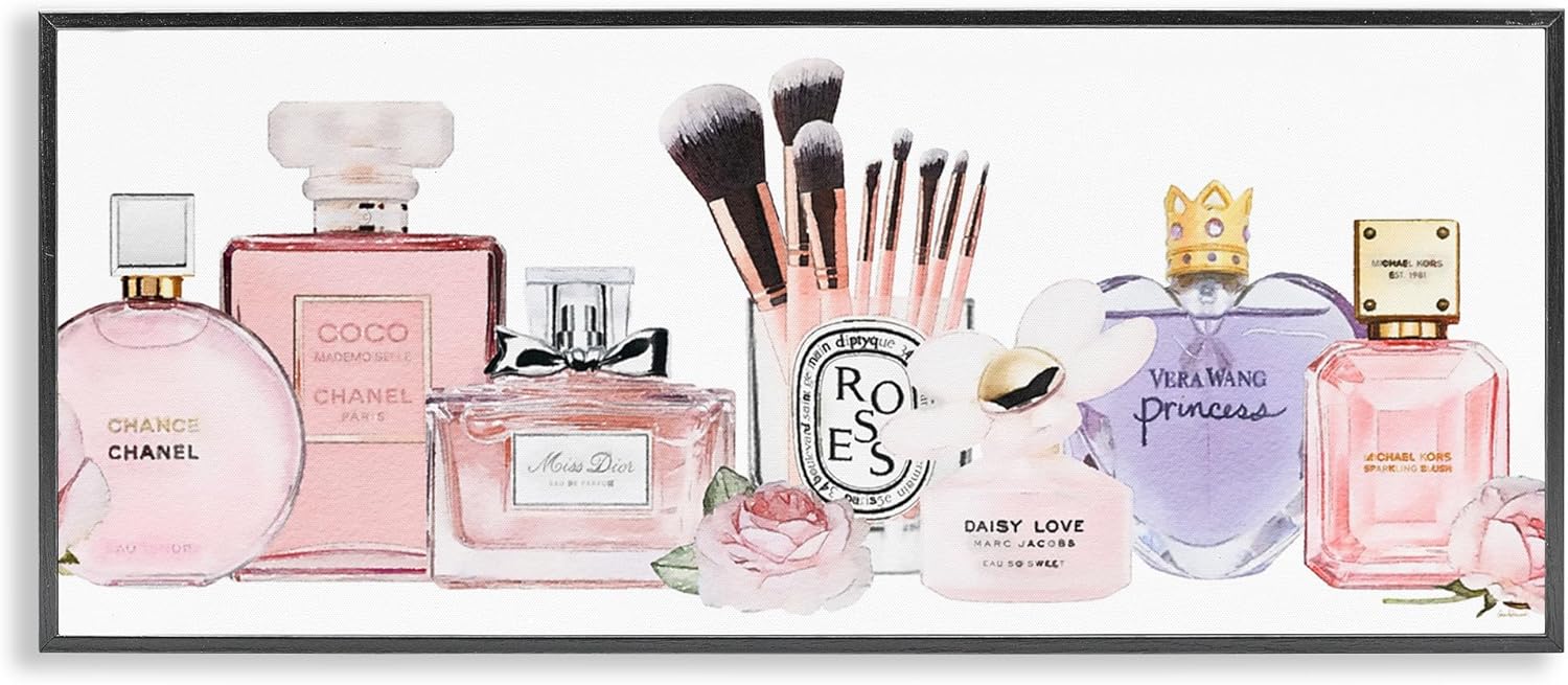 Women's Fashion Fragrance Glam Accessories Canvas Print, 10x24, Black Frame
