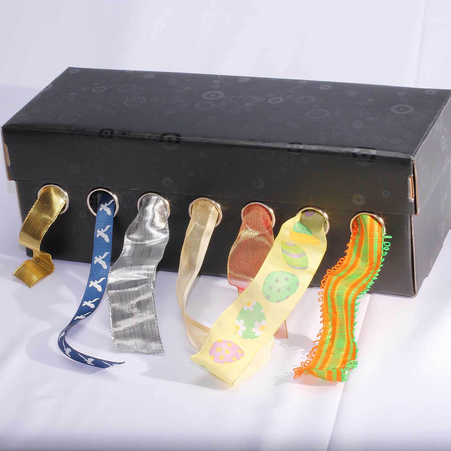 Pack of 4 Black Floral Designed Craft Ribbon Dispensing Storage Boxes 13