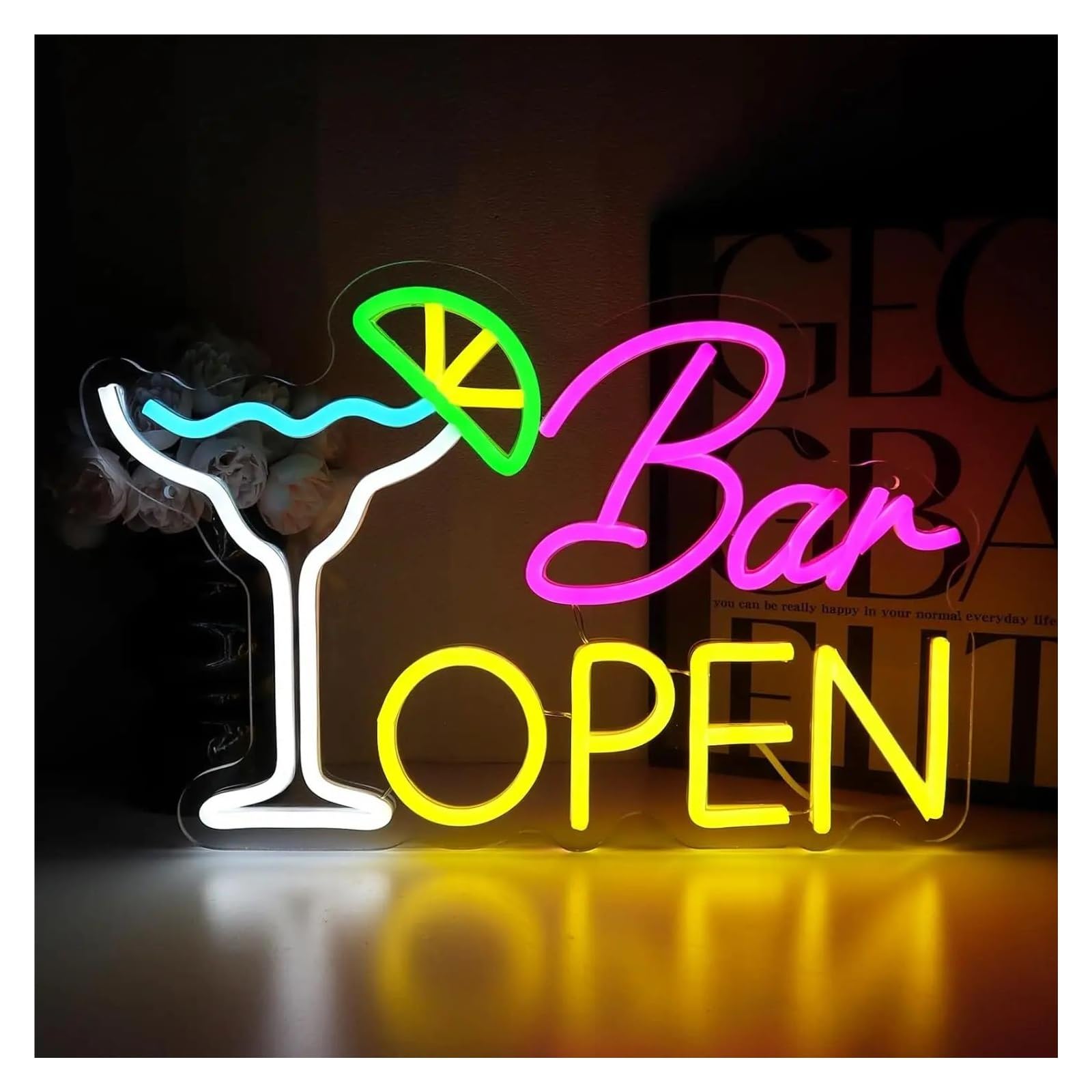 LEMST Signs Lamp Bar Open Neon Sign Cocktails Light for Beer Bar Cafe Home Pub Man Cave Stores Hotel Party Restaurant Decor 40cmх26cm