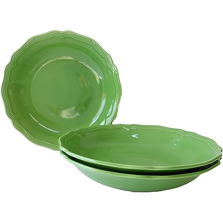 Amazon cm バロック グリーン パスタ皿 ３枚セット 深め 小さめ おすすめ スープ皿 レンジ可 食洗器対応 わけあり おしゃれ 食器 通販 陶器 人気 日本製 アウトレット レリーフ インスタ ノーブランド品 カレー パスタ皿 通販