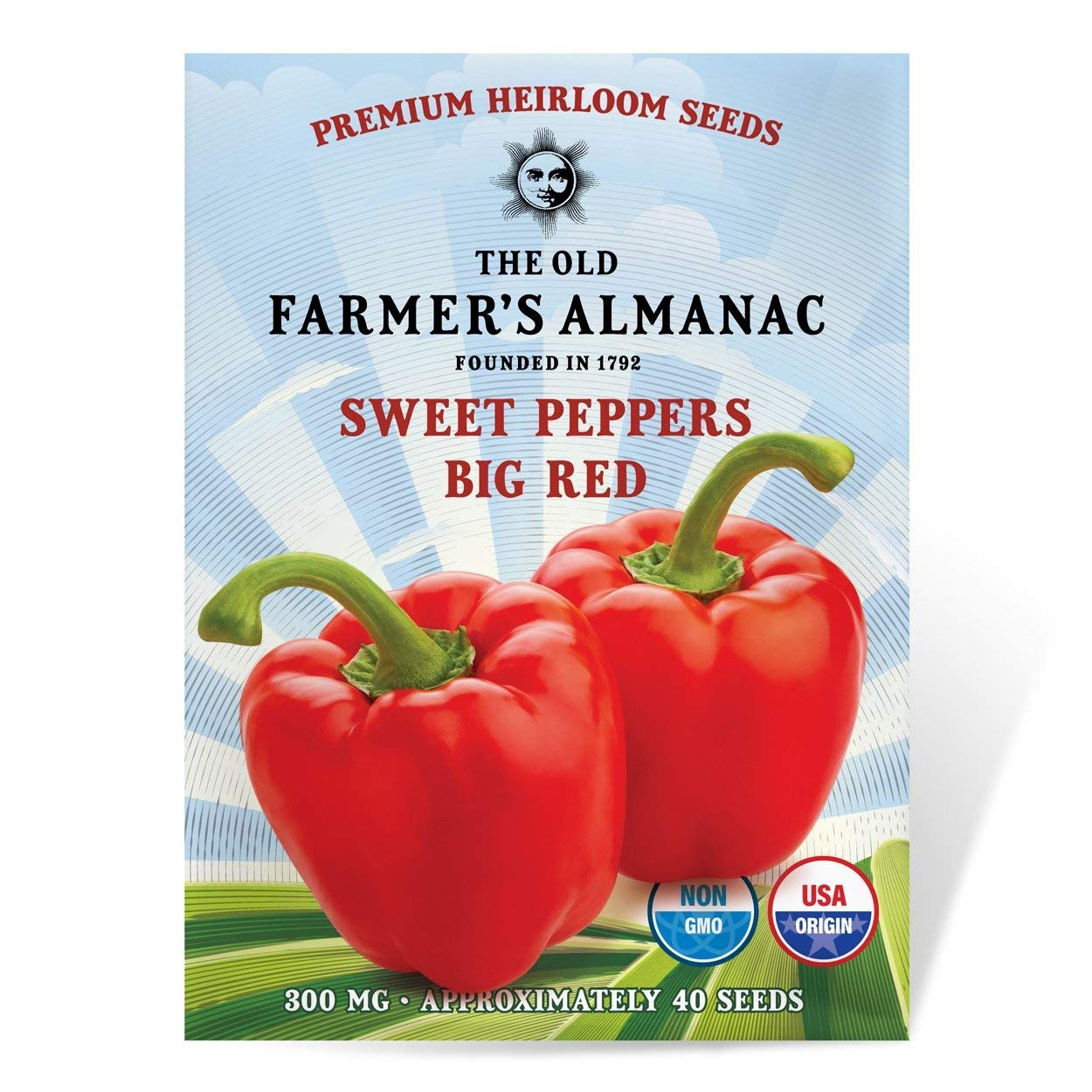 The Old Farmer's Almanac Heirloom Sweet Pepper Seeds (Big Red) - Approx 30 Seeds - Non-GMO, Open Pollinated, USA Origin