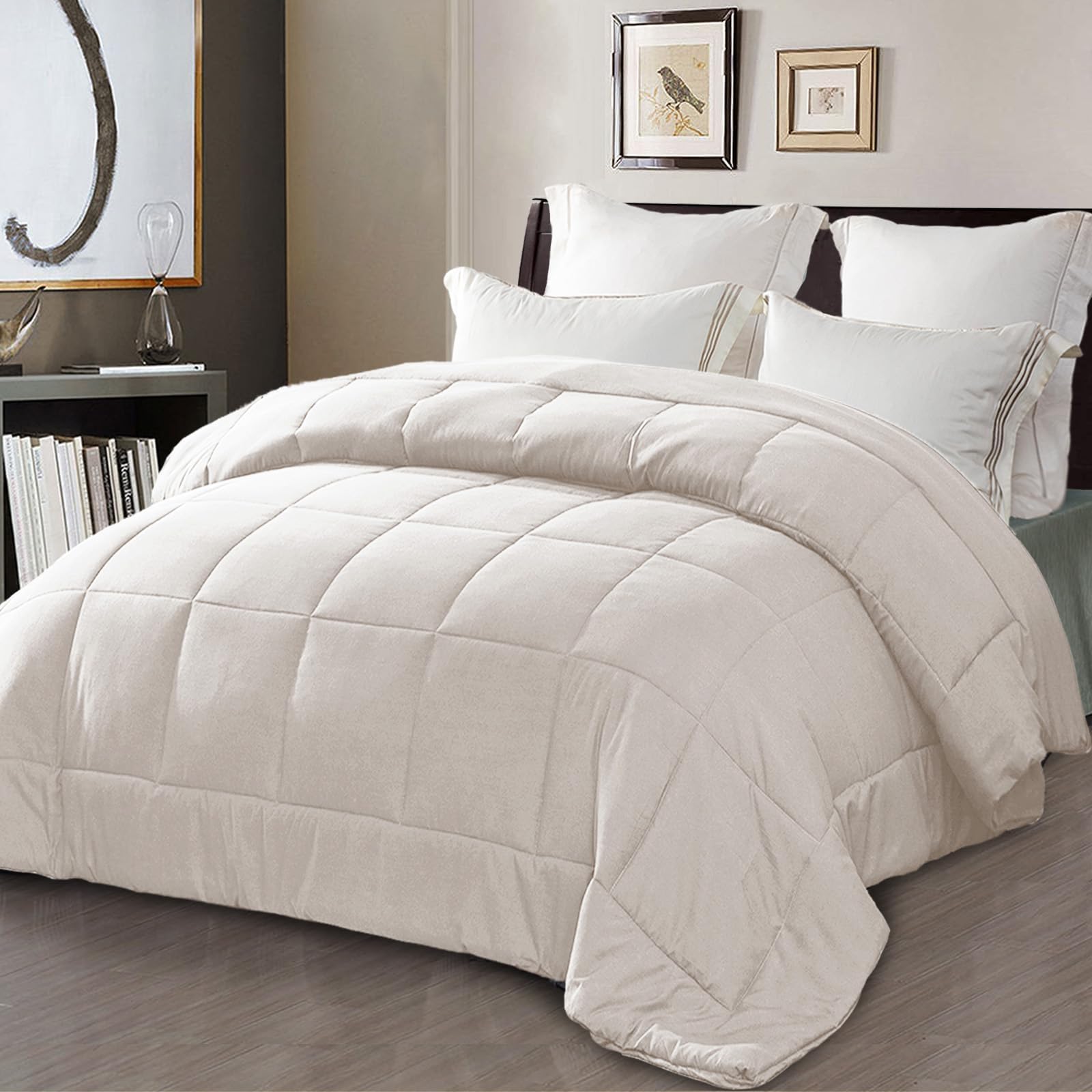Exclusivo Mezcla 7.5 Tog Double Size Down Alternative Duvet Quilted Duvet for All Seasons - Breathable, Lightweight and Machine Washable (200x200 CM, Beige Bone)