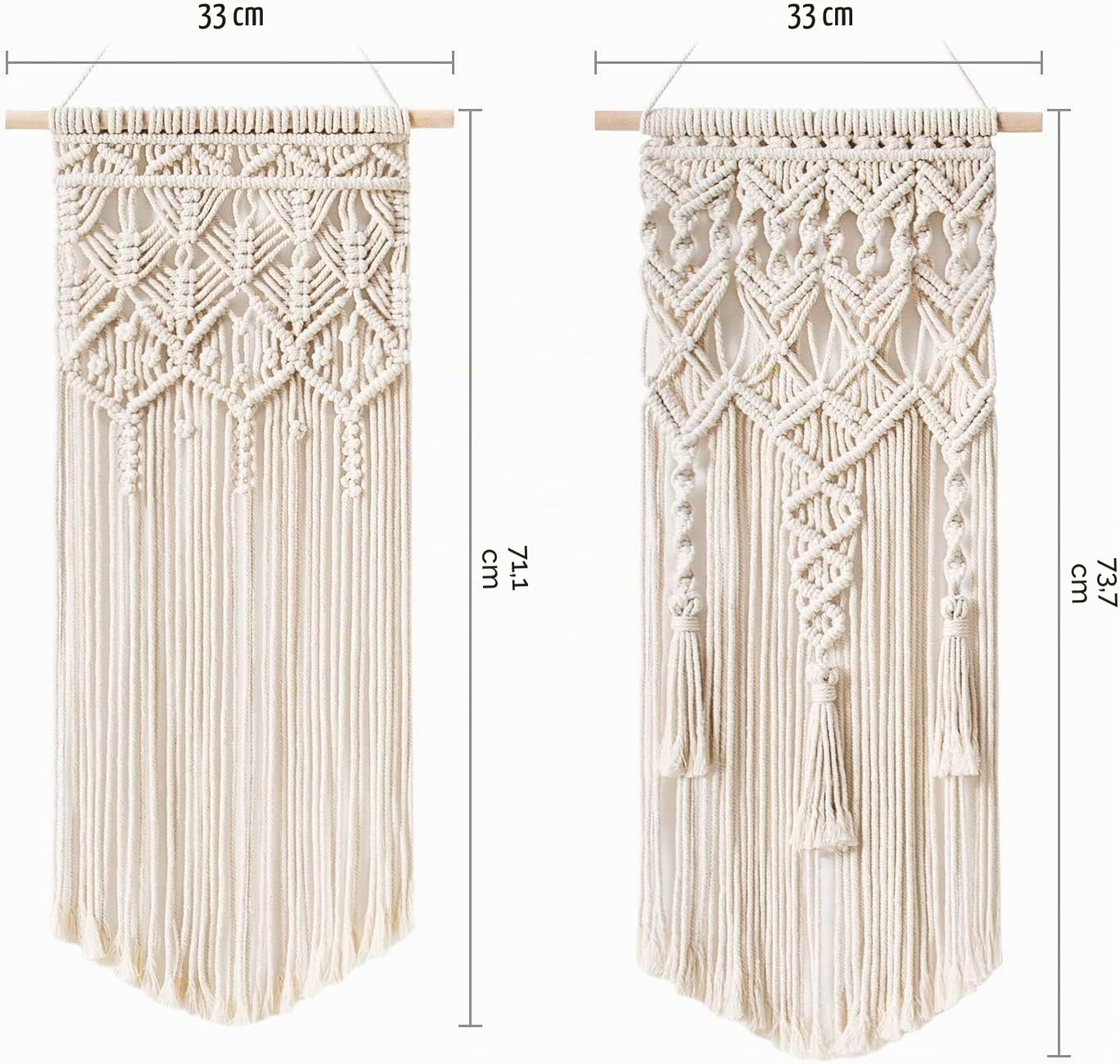 Mkouo 2 Pcs Macramé Woven Colgar en la pared Boho Chic Bohemian Home Geometric Art Decor - Hermoso apartamento de decoración dormitorio, 71cm (L) x 33cm (W)