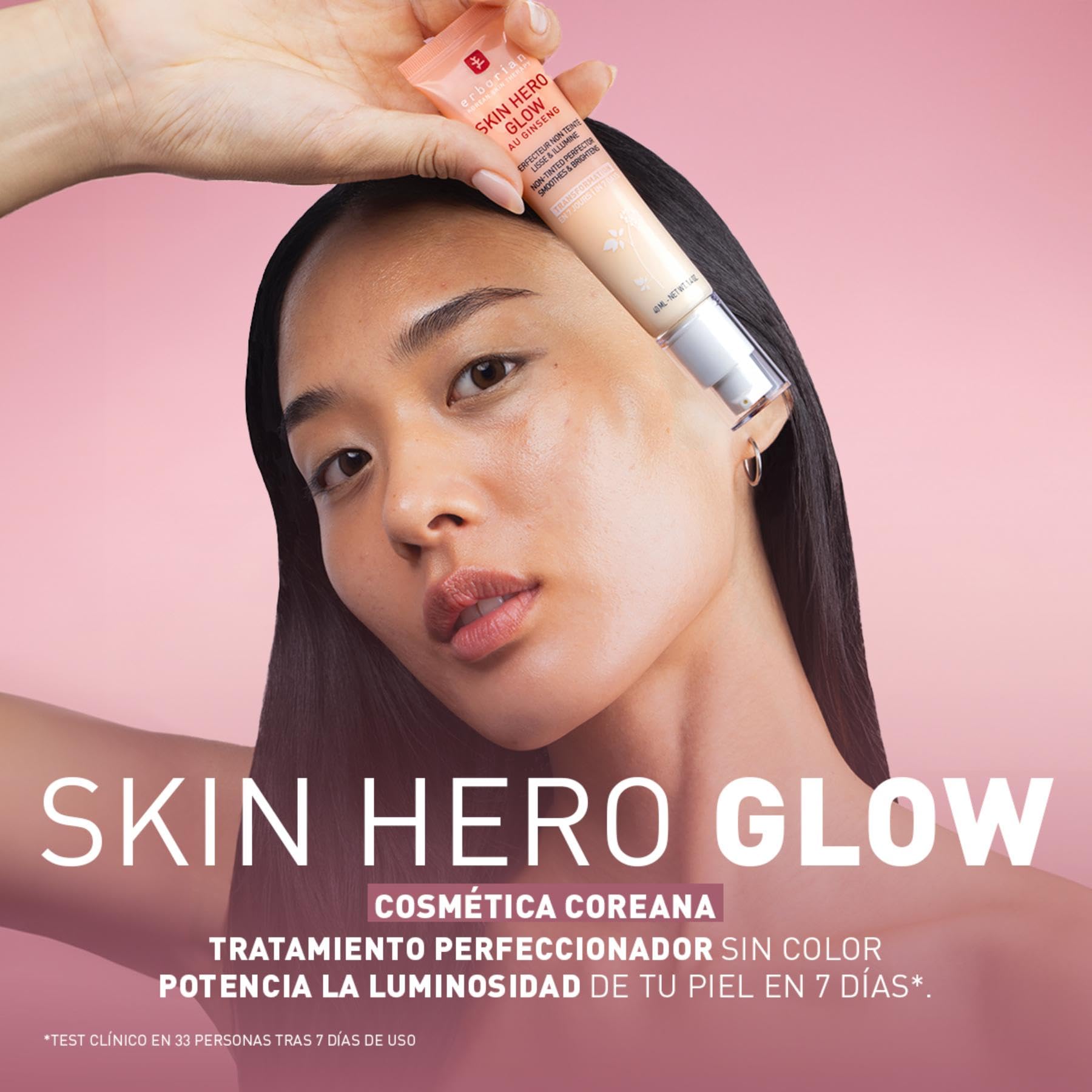 Erborian - Skin Hero Glow - Tratamiento facial perfeccionador para pieles sin teñir + potenciador de brillo de 7 días - Efecto piel de cristal - Textura ligera - Tratamiento cosmético coreano