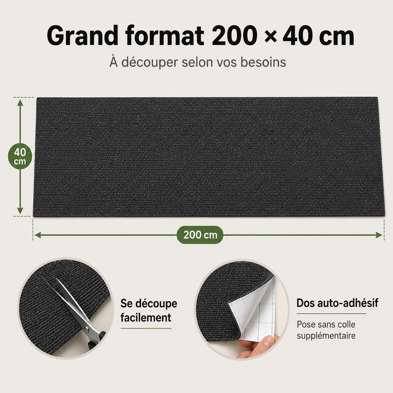 Protection Canapé Chat Anti Griffes, Griffoir Chat Canapé 200 x 40 cm, Tapis Griffoir Chat Autocollant à Découper, Protège Canapé Griffe Chat pour Meubles, Murs et Porte (Gris)