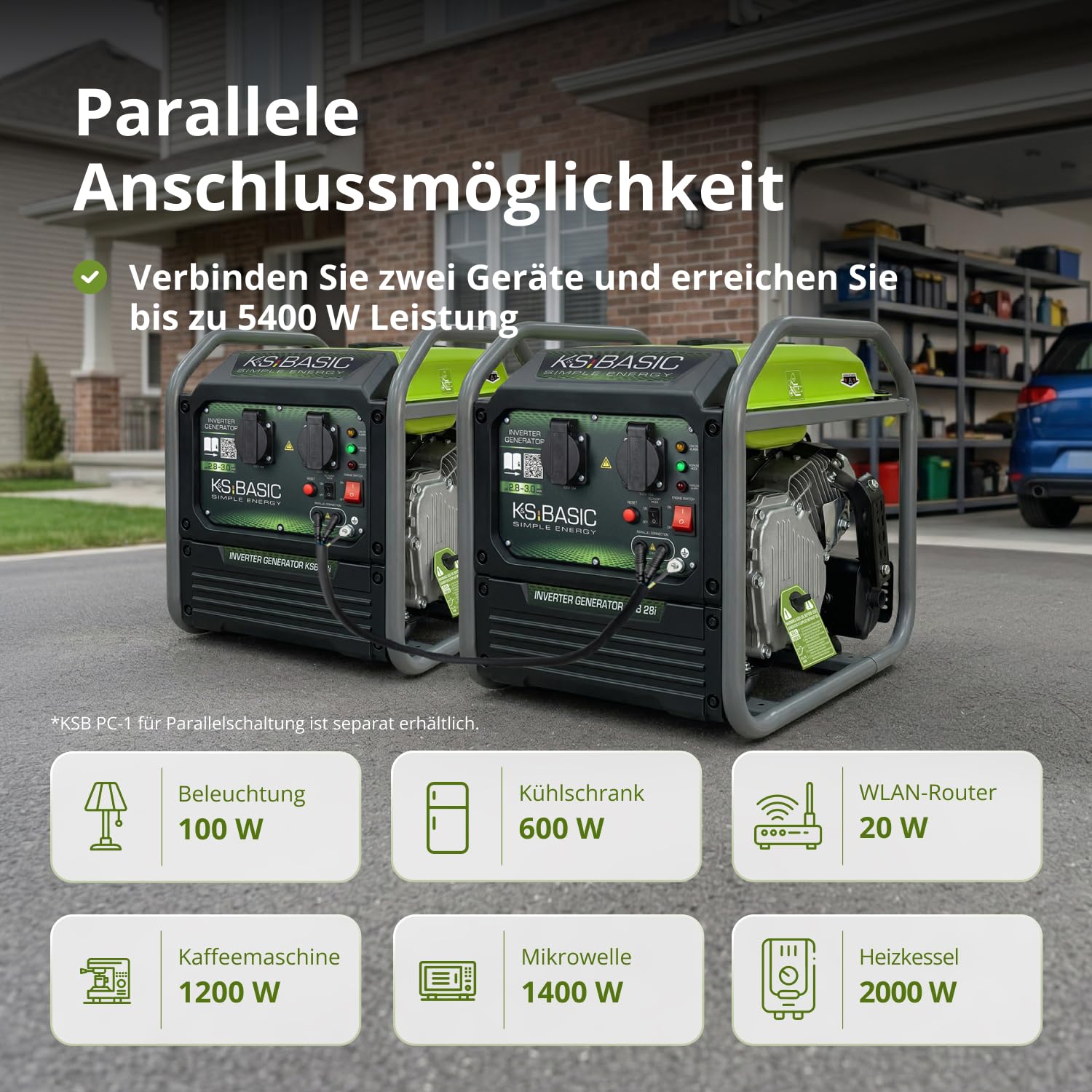 K&S BASIC 28i Inwerterowy generator 3000 W, agregat prądotwórczy na benzynę, agregat prądotwórczy 230 V z czystą falą sinusoidalną, generator prądu z trybem Eco i równoległym działaniem, moc