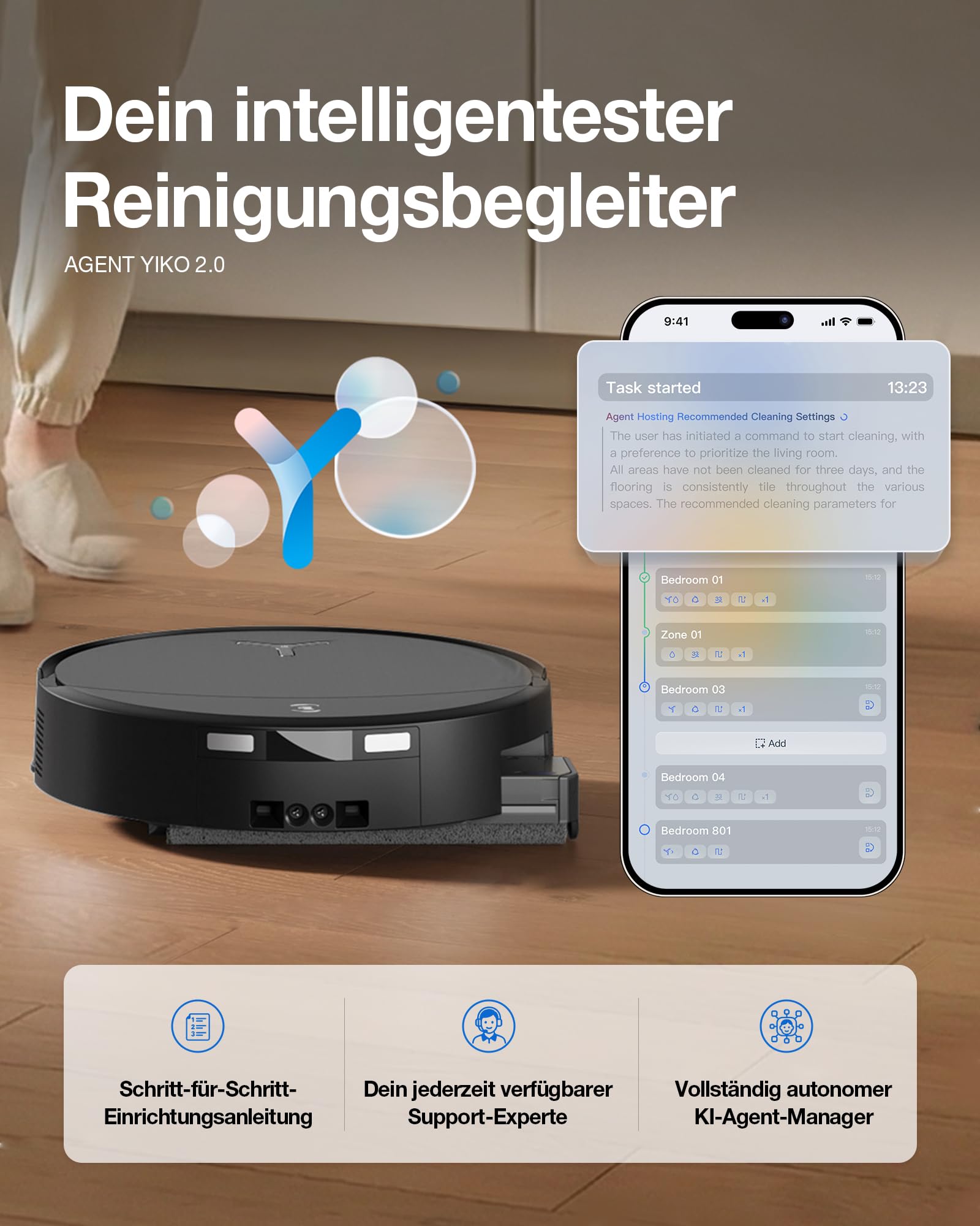 ECOVACS DEEBOT T90 PRO Omni Saugroboter mit Wischfunktion, Roboterstaubsauger 30.000 Pa, Schnellladen mit PowerBoost, OZMO Roller 3.0 mit TruEdge, automatische Dosierung der Reinigungslösung, Schwarz