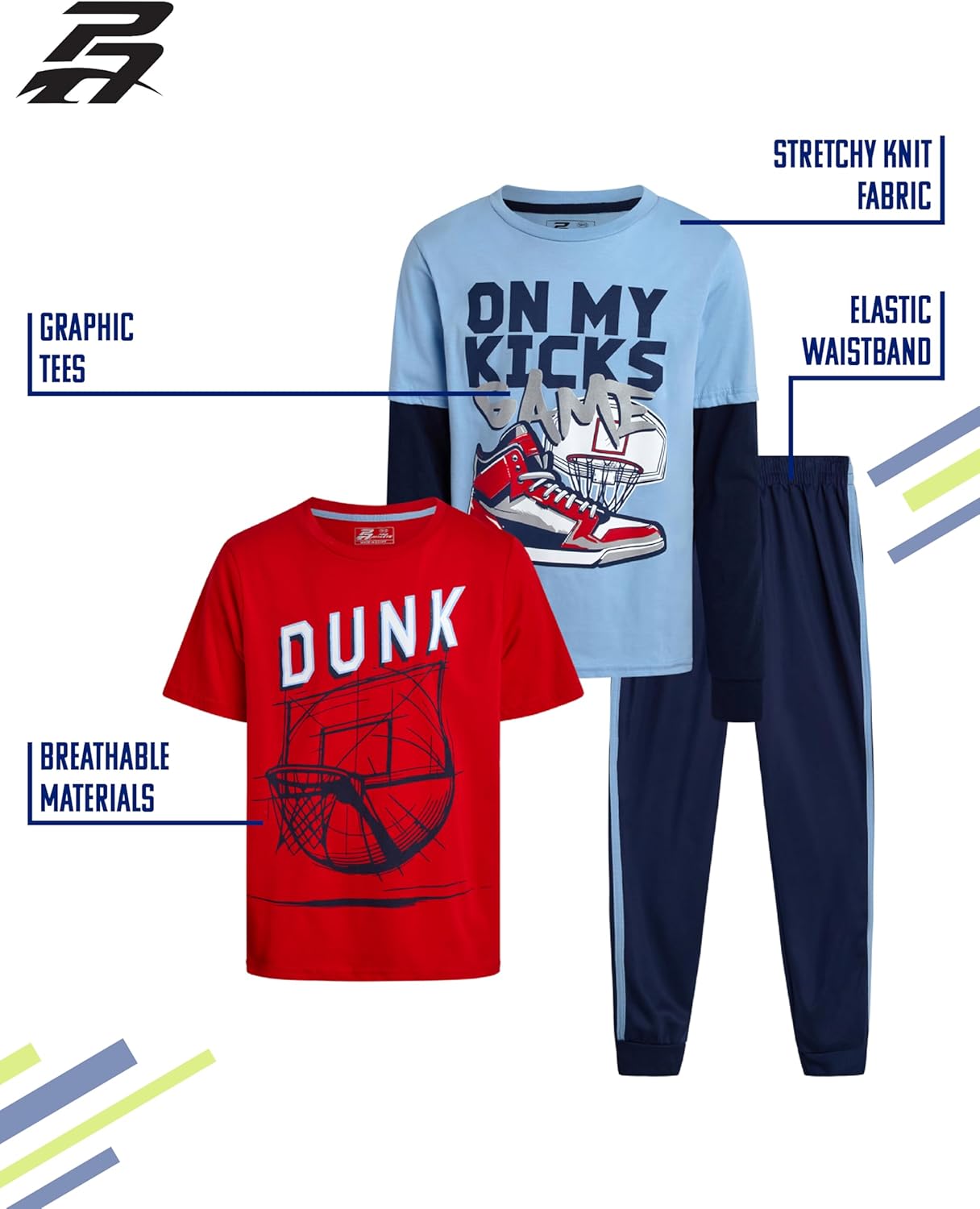 Pro Athlete Boys Tracksuit Set - 3 Piece Athletic Two Fer Long Sleeve Shirts Graphic Tees & Tricot Jogger Sweatpants for Boys - Image 2