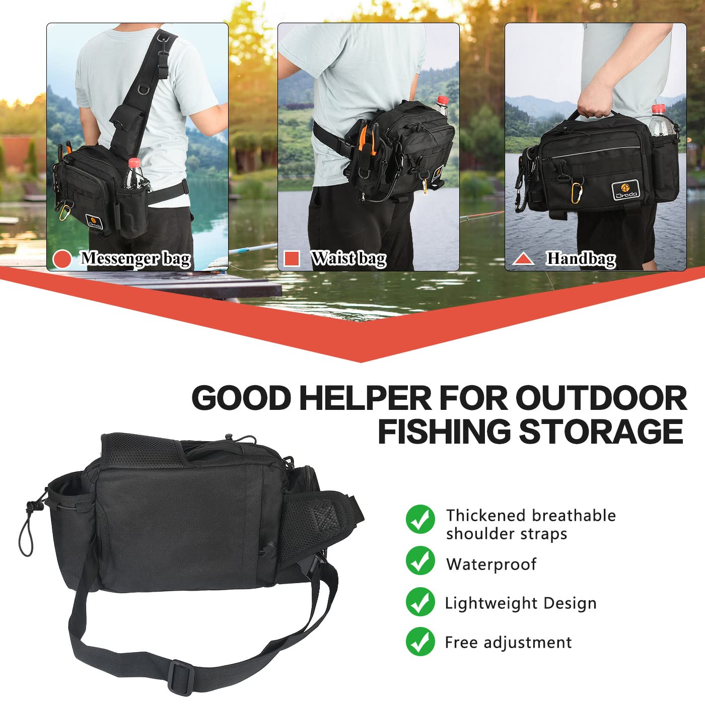 Sac de Pêche - Sac à bandoulière Tactique, Étanche et résistant, Multifonctionnel, Sac de Rangemen