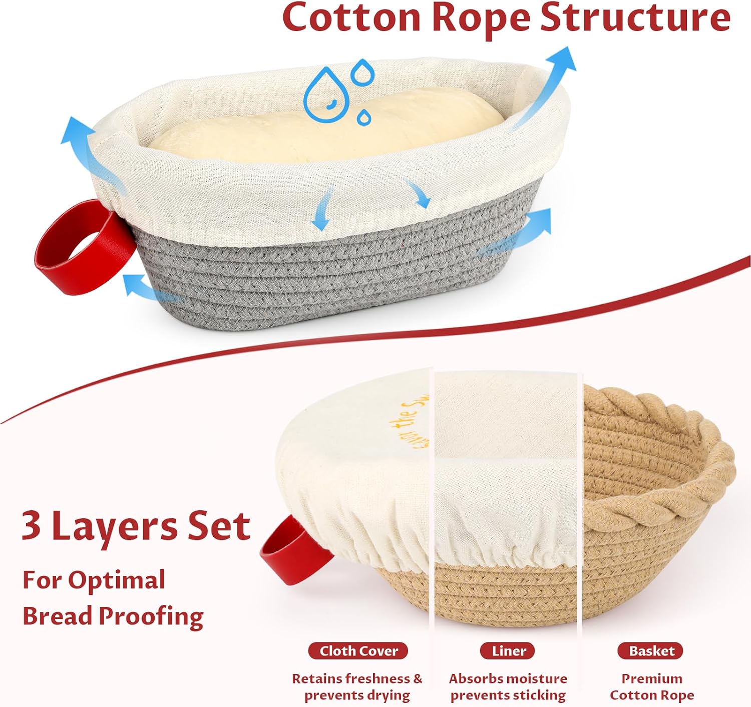 Banneton Bread Proofing Basket Cotton Rope for Sourdough