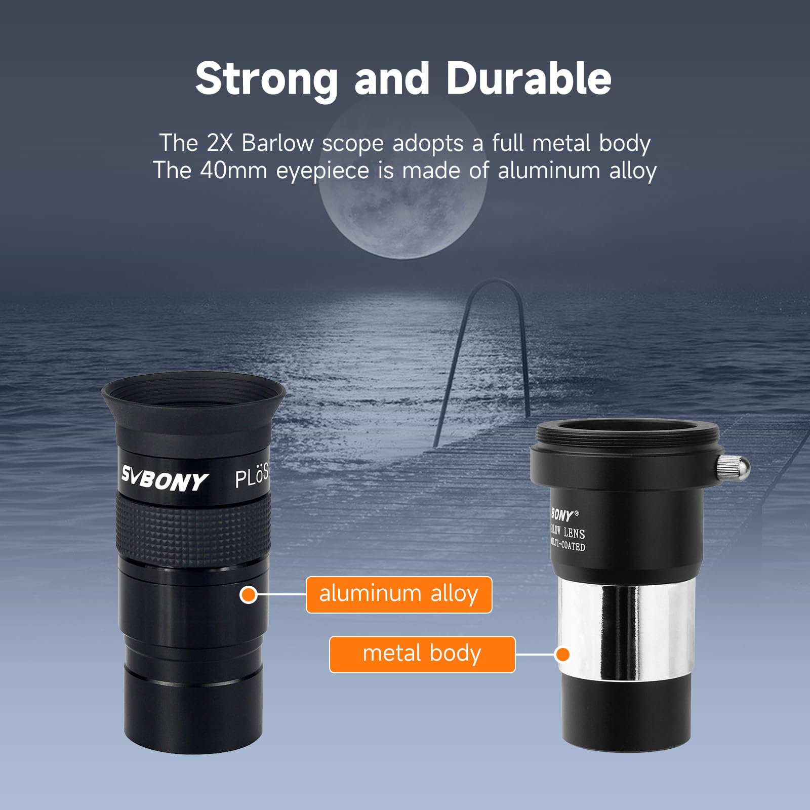 Svbony Oculaire de télescope 40 mm, oculaire Plossl 40 degrés FMC avec filtre et lentille de Barlow 2 x filetage pour l'observation planétaire de la lune