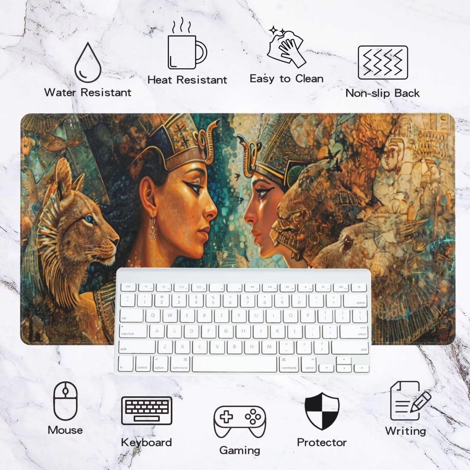 Alfombrilla Ratón Vintage Alfombrilla Ratón XXL 1600 x 800 mm, Egipto Mouse Pad Gaming con Bordes Cosidos, Impermeable Mousepad XXL Base de Goma Antideslizante Duradera, Mouse Pad para Oficina Q268