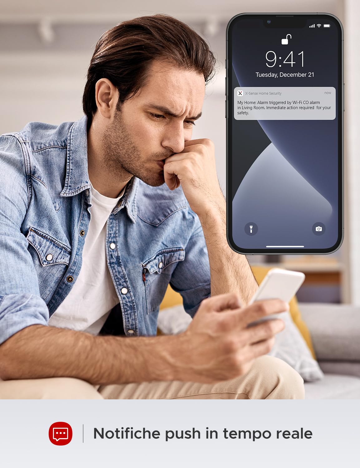 X-Sense rilevatore di monossido di carbonio Wi-Fi, notifiche in tempo reale tramite App X-Sense Home Security, allarme intelligente con batteria sostituibile, EN 50291 conformi, XC04-WX