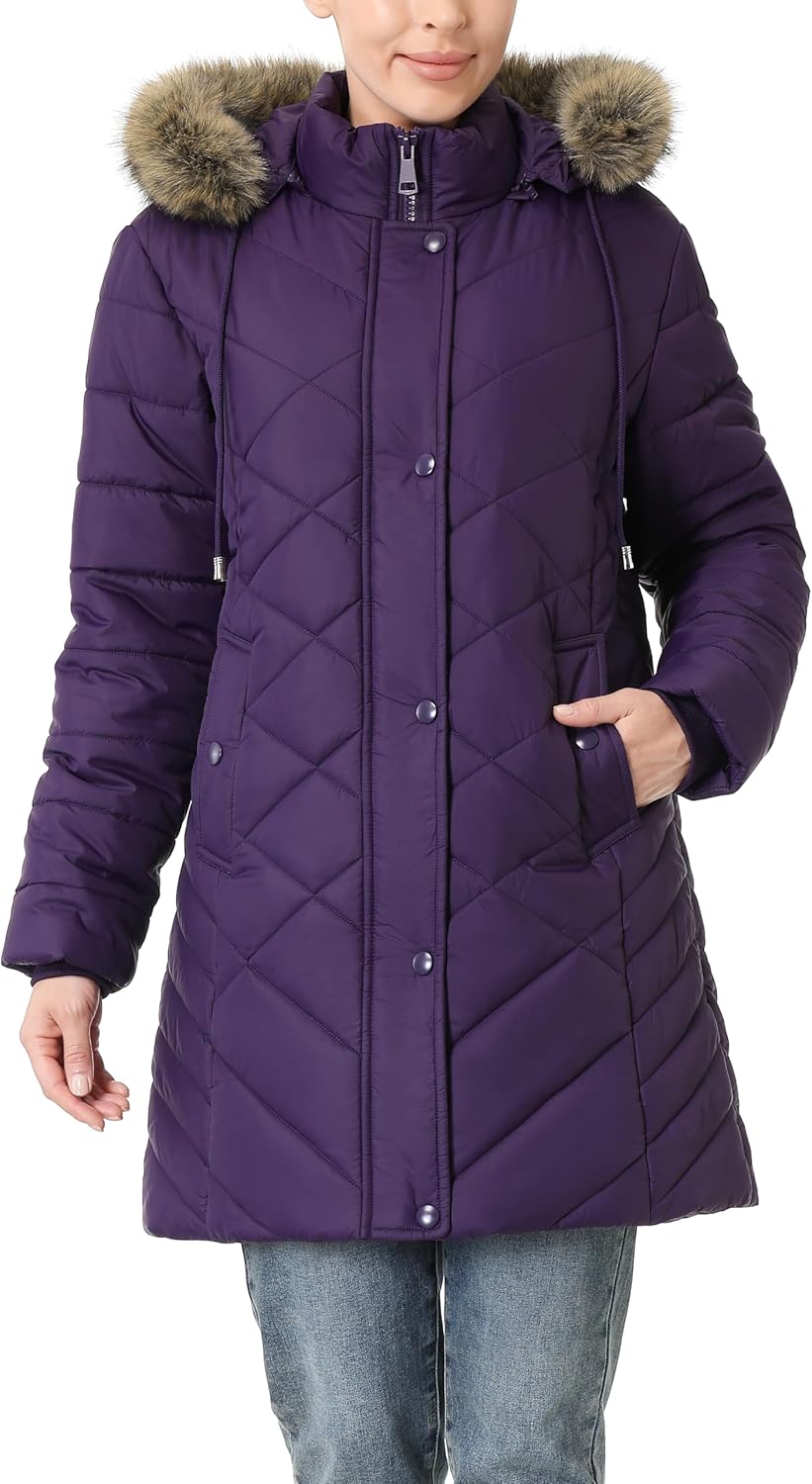 Women's Long Warm Winter Coat Windproof Thickened Fleece Lined Down Jacket Waterproof Puffer Outerwear with Removable Hood - Image 2